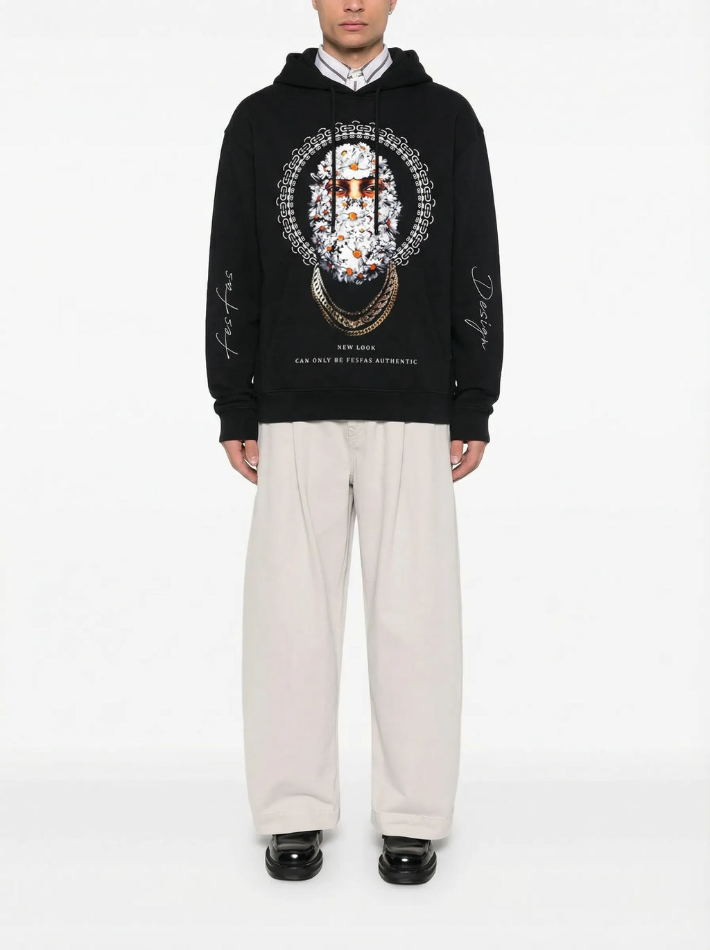 FesFas white chrysanthemum-print Hoodie | Black