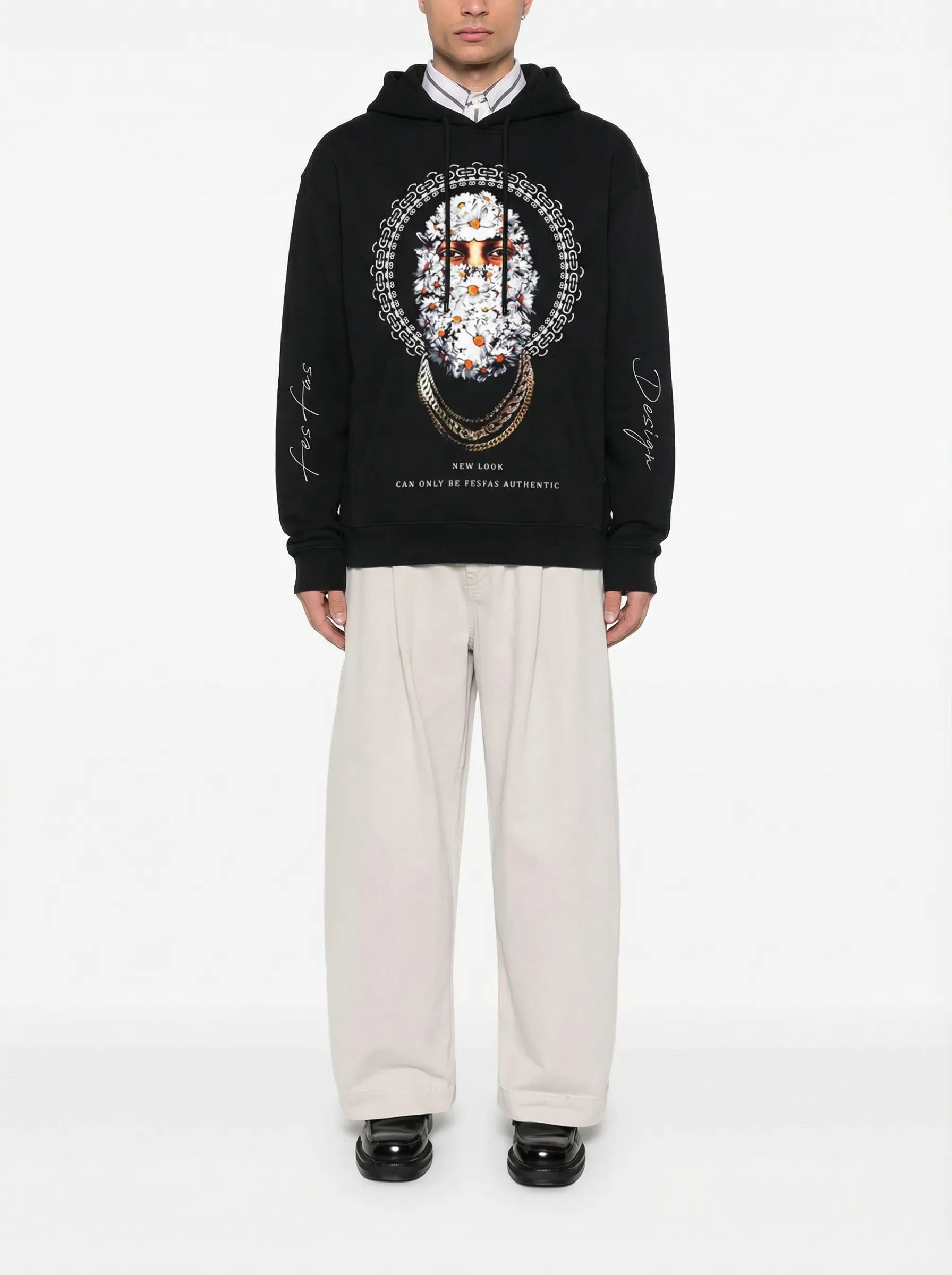 FesFas white chrysanthemum-print Hoodie | Black
