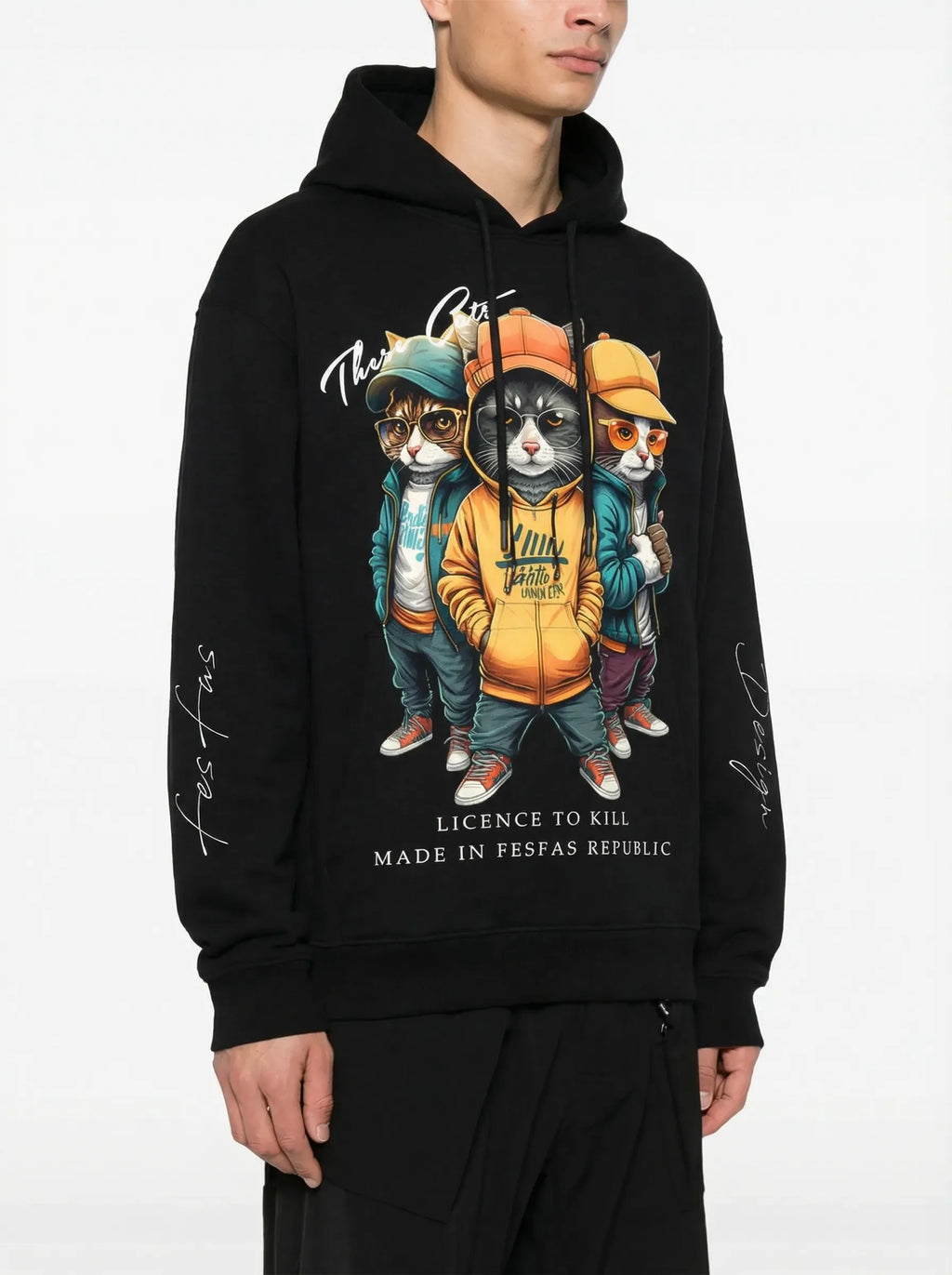 FesFas Cats Crew-print Hoodie | Black