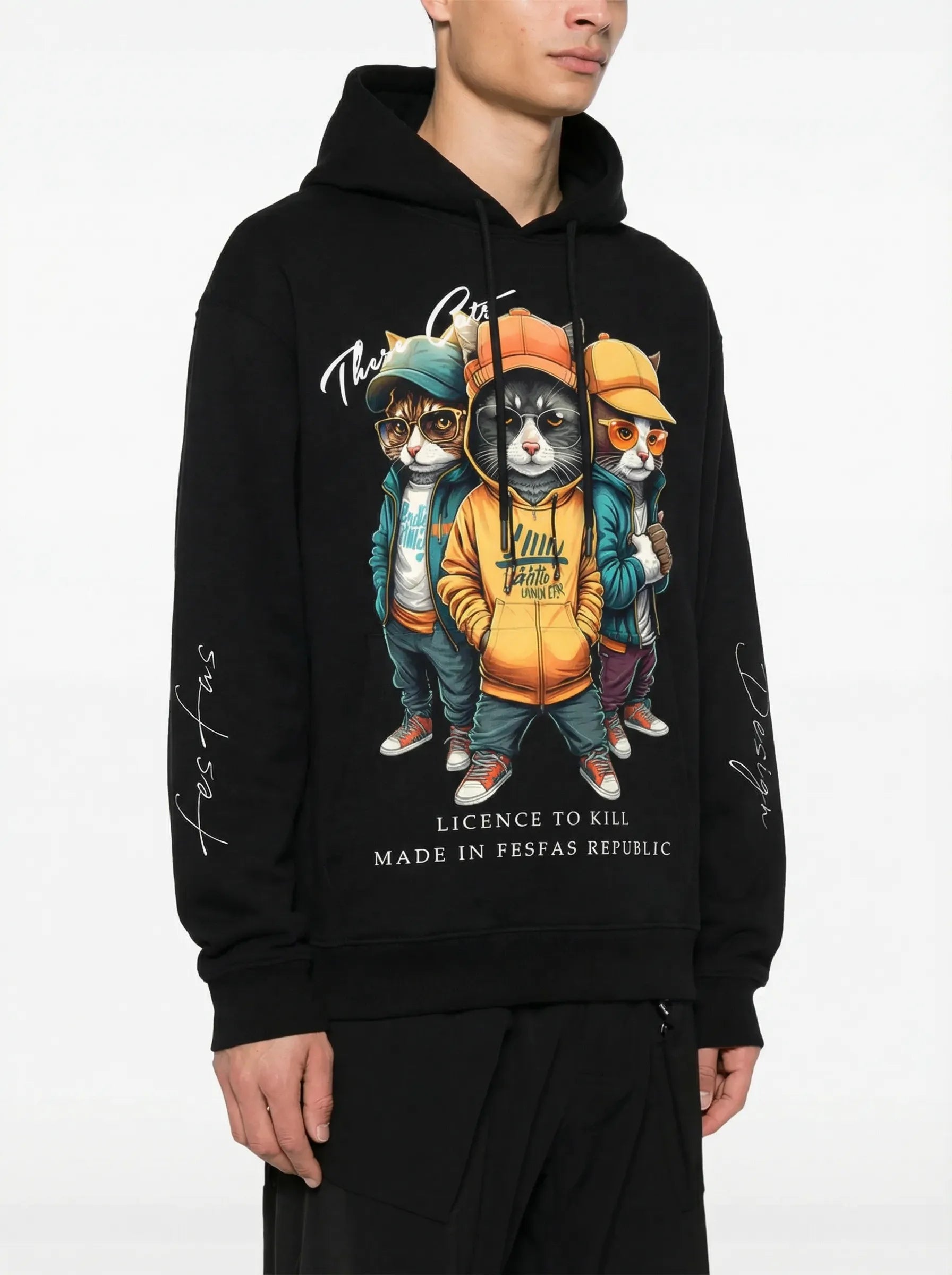 FesFas Cats Crew-print Hoodie | Black