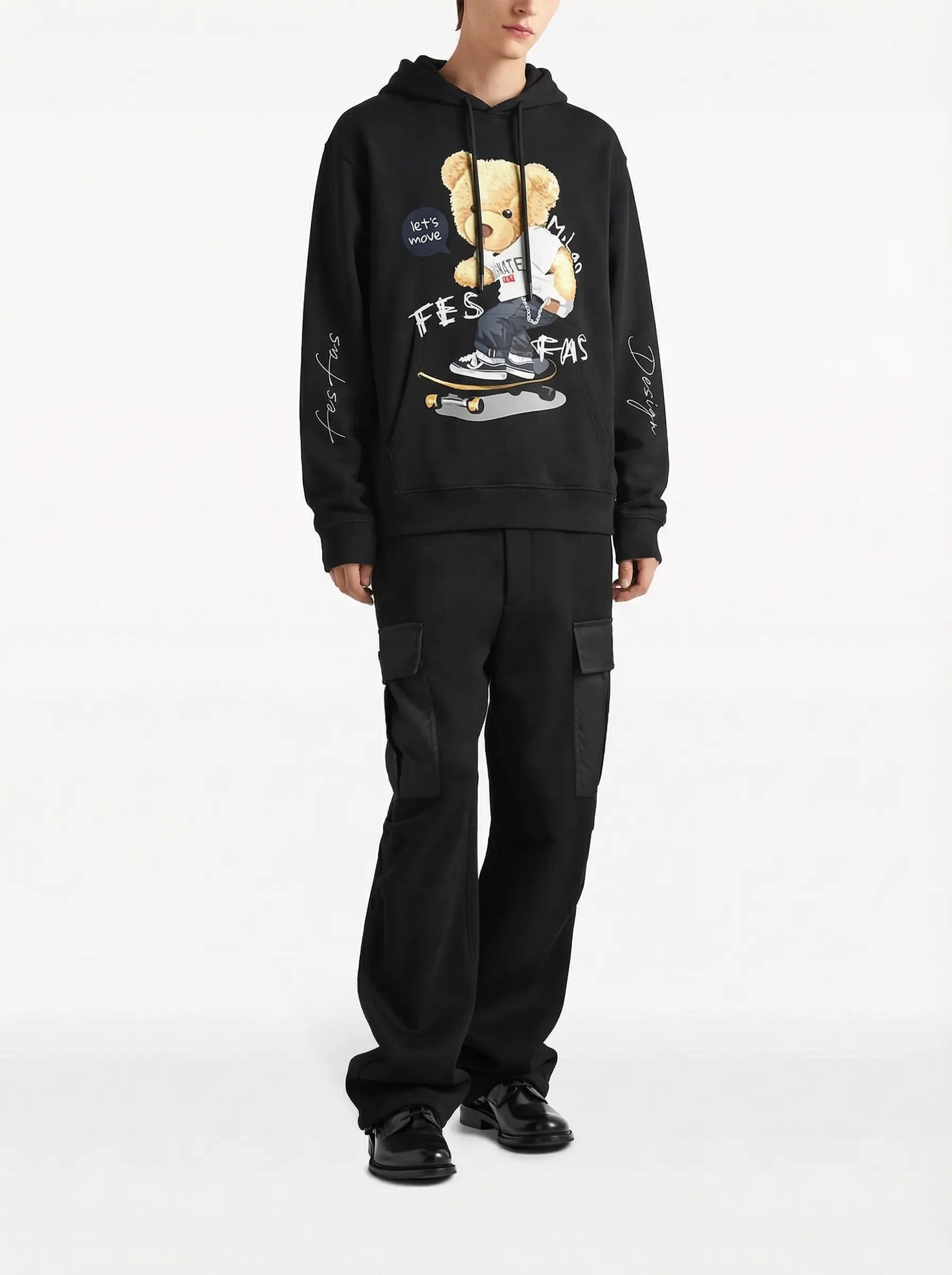 FesFas Skateboard Bear-print Hoodie | Black