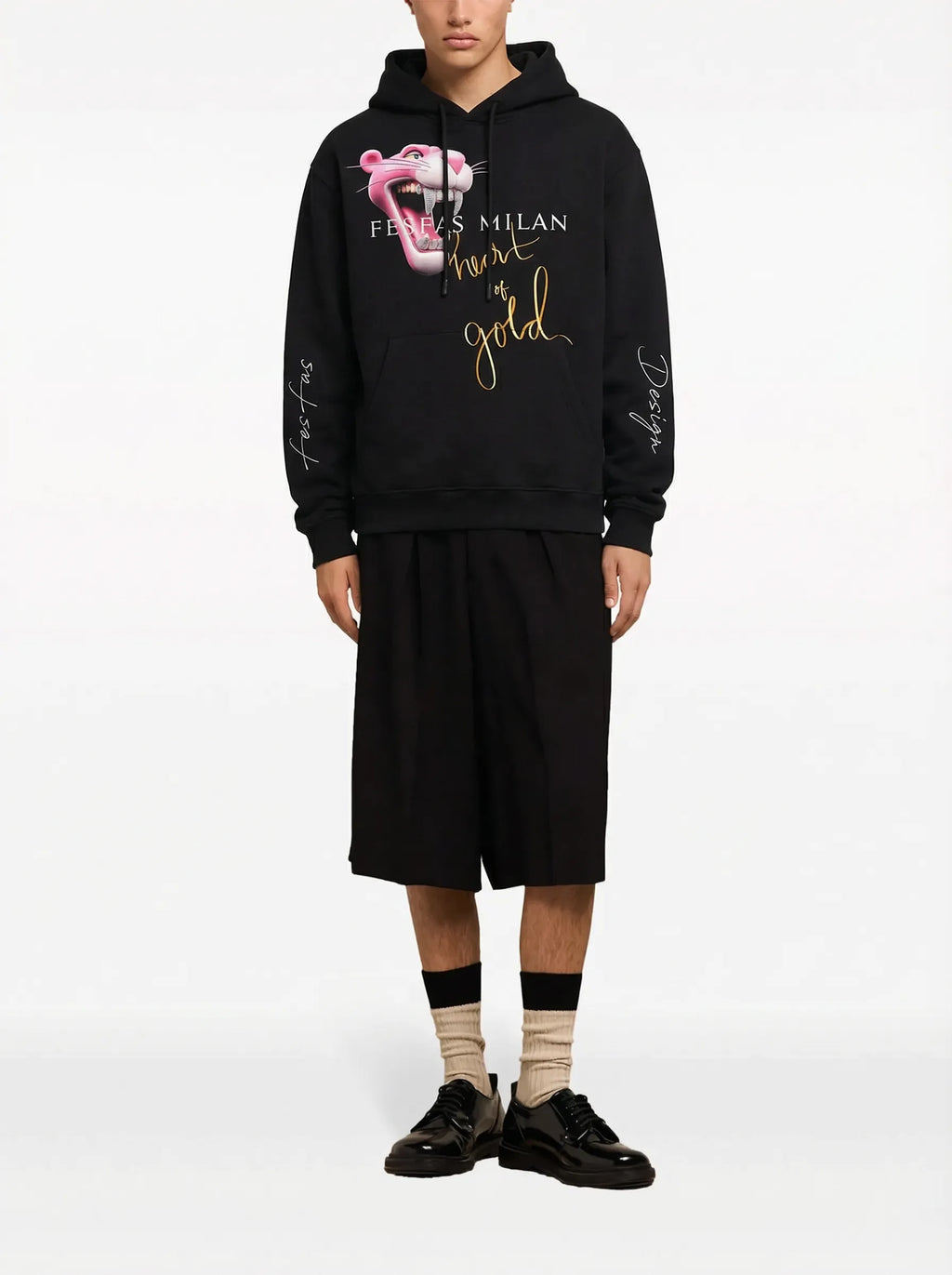 FesFas pink panther-print Hoodie | Black