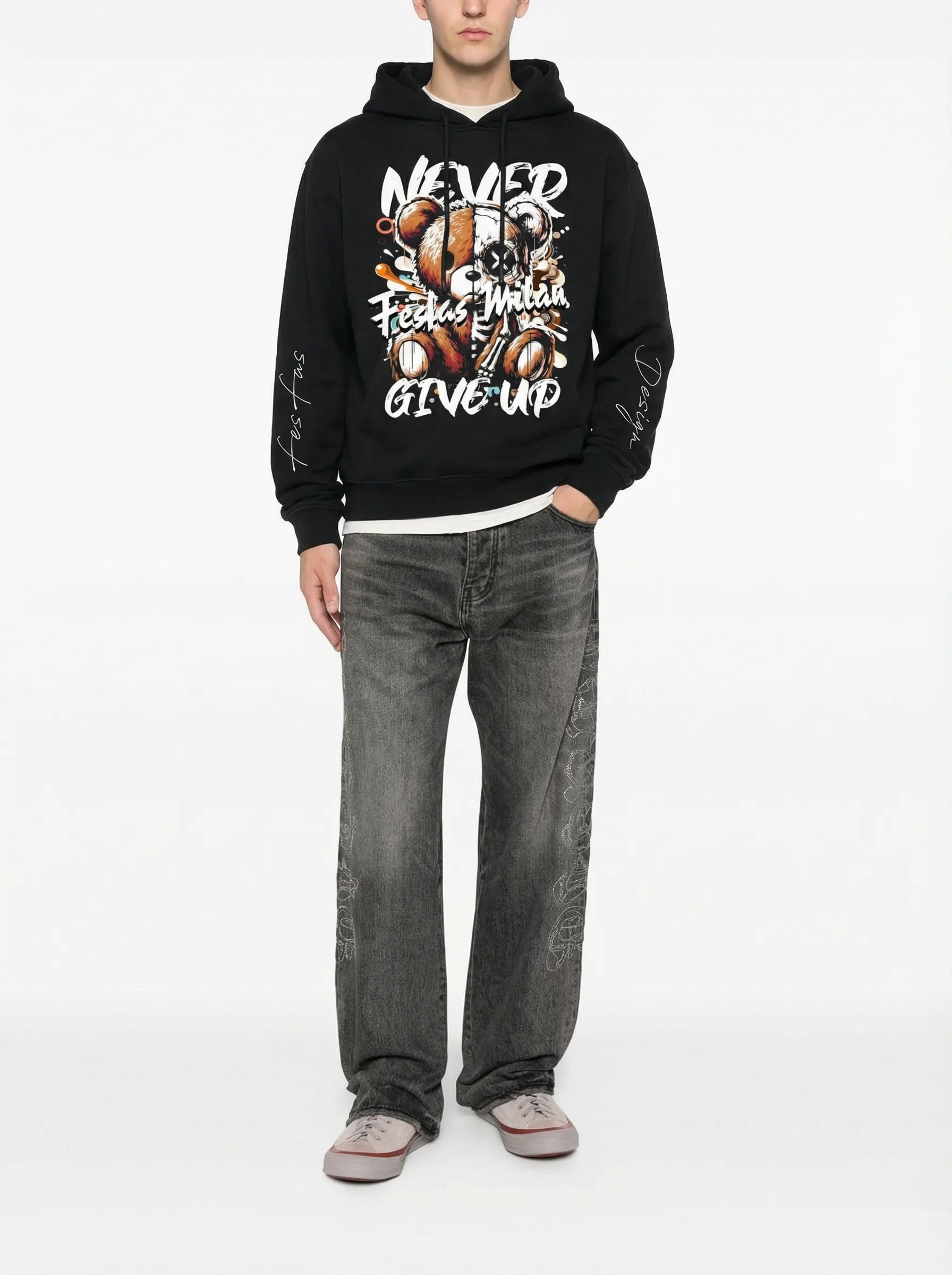 FesFas teddy bear-print Hoodie | Black