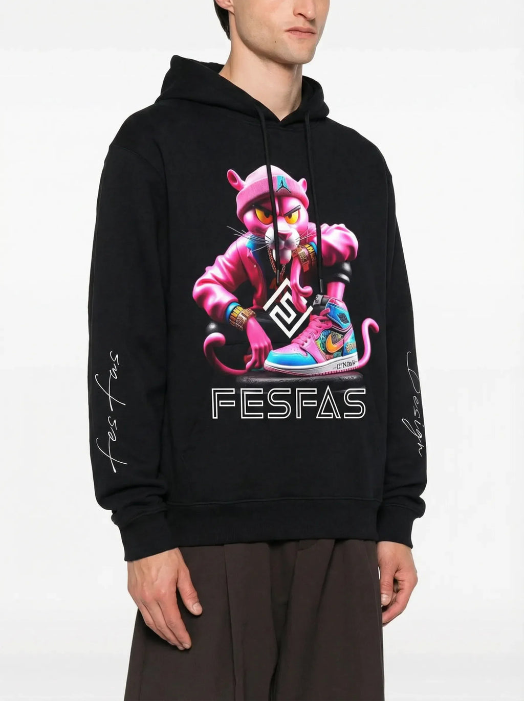 FesFas pink cat-print Hoodie | Black
