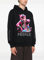 FesFas pink cat-print Hoodie | Black