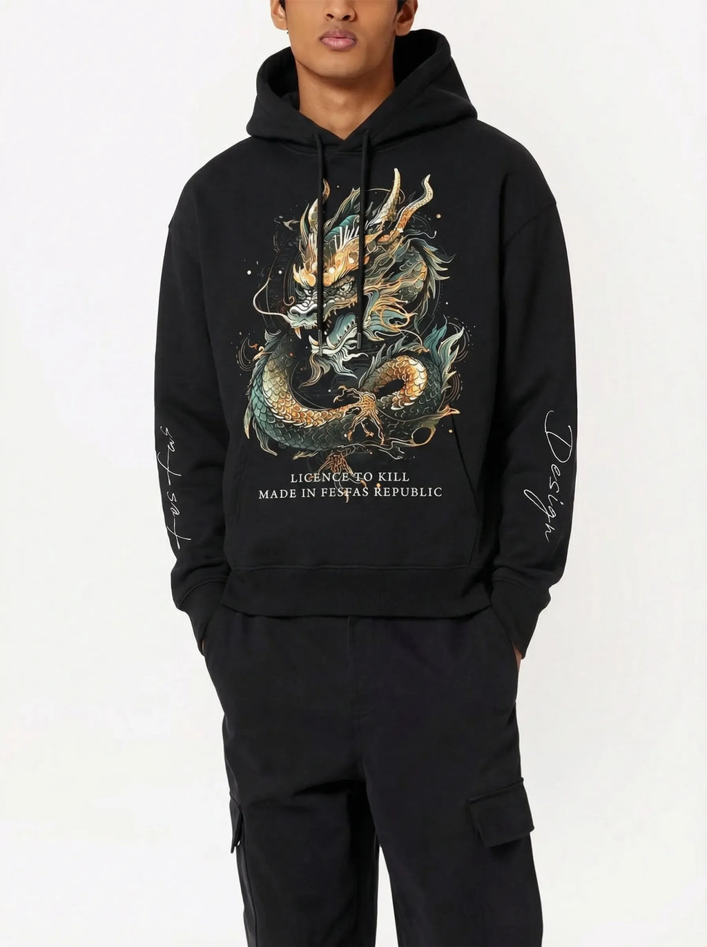 FesFas Asian dragon-print Hoodie | Black
