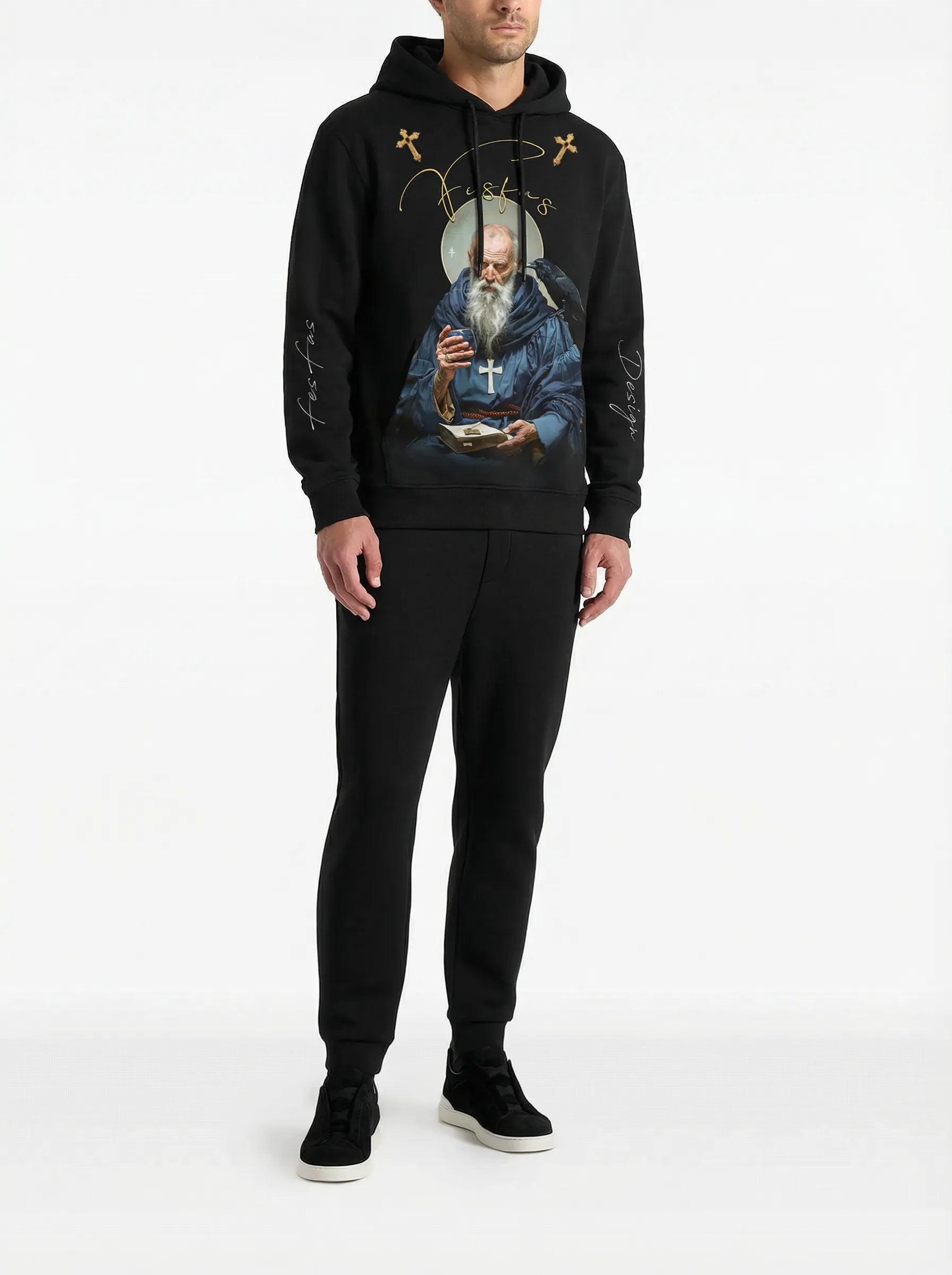 FesFas priest-print Hoodie | Black