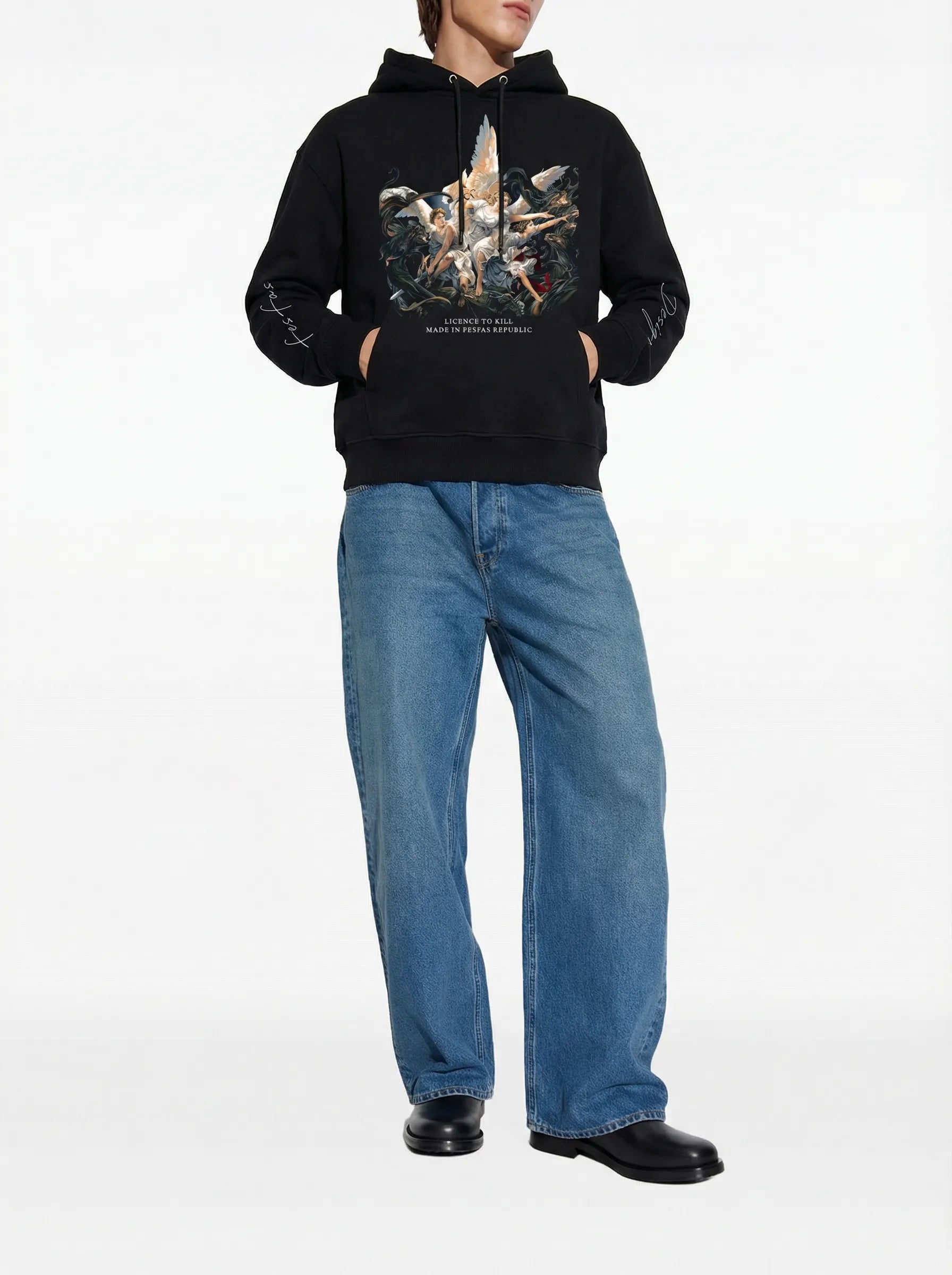 FesFas Angel-print Hoodie | Black