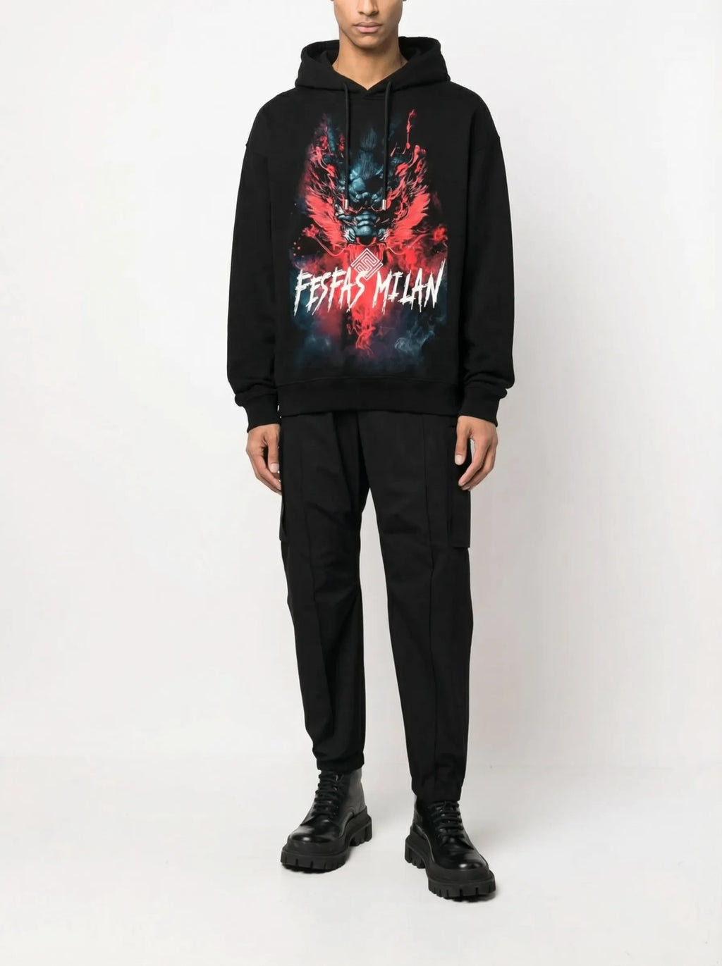 FesFas dark oni fusion-print Hoodie | Black