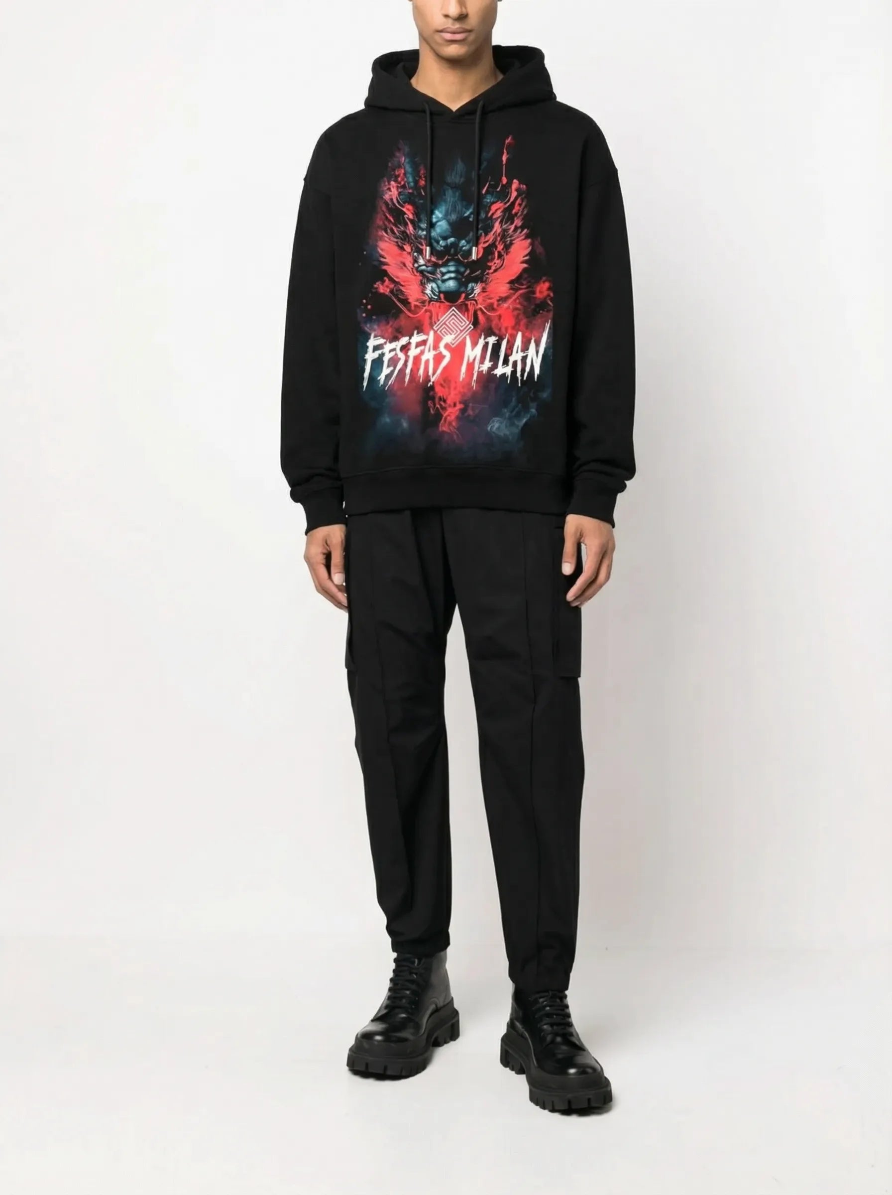 FesFas dark oni fusion-print Hoodie | Black