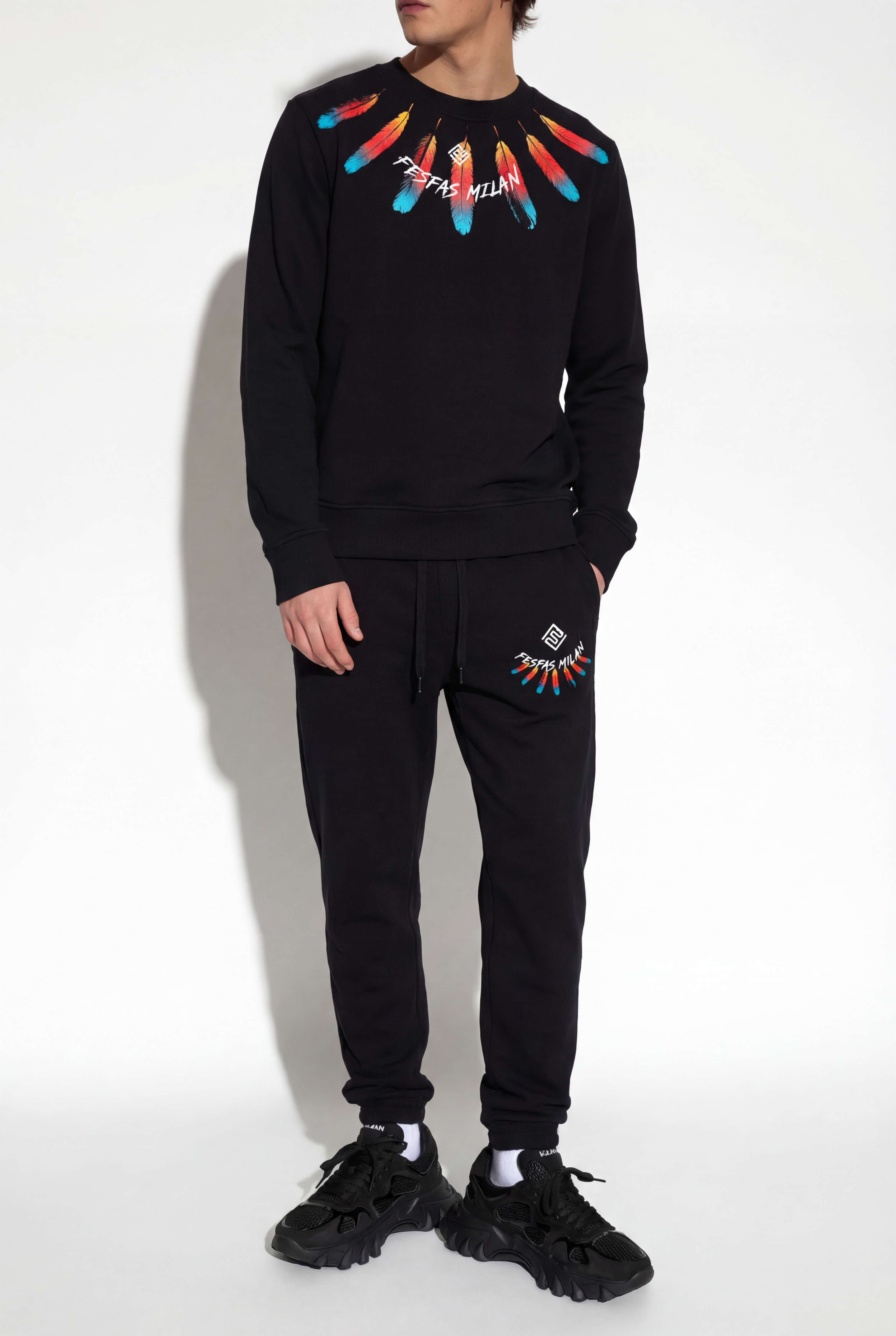 FesFas feathers-print Sweatshirt Set | Black