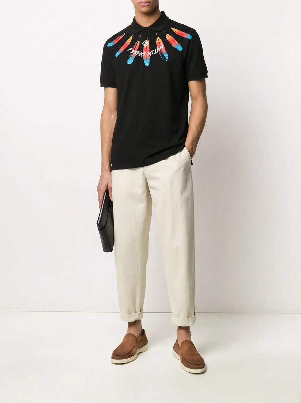 FesFas feather-print Polo Shirt | Black