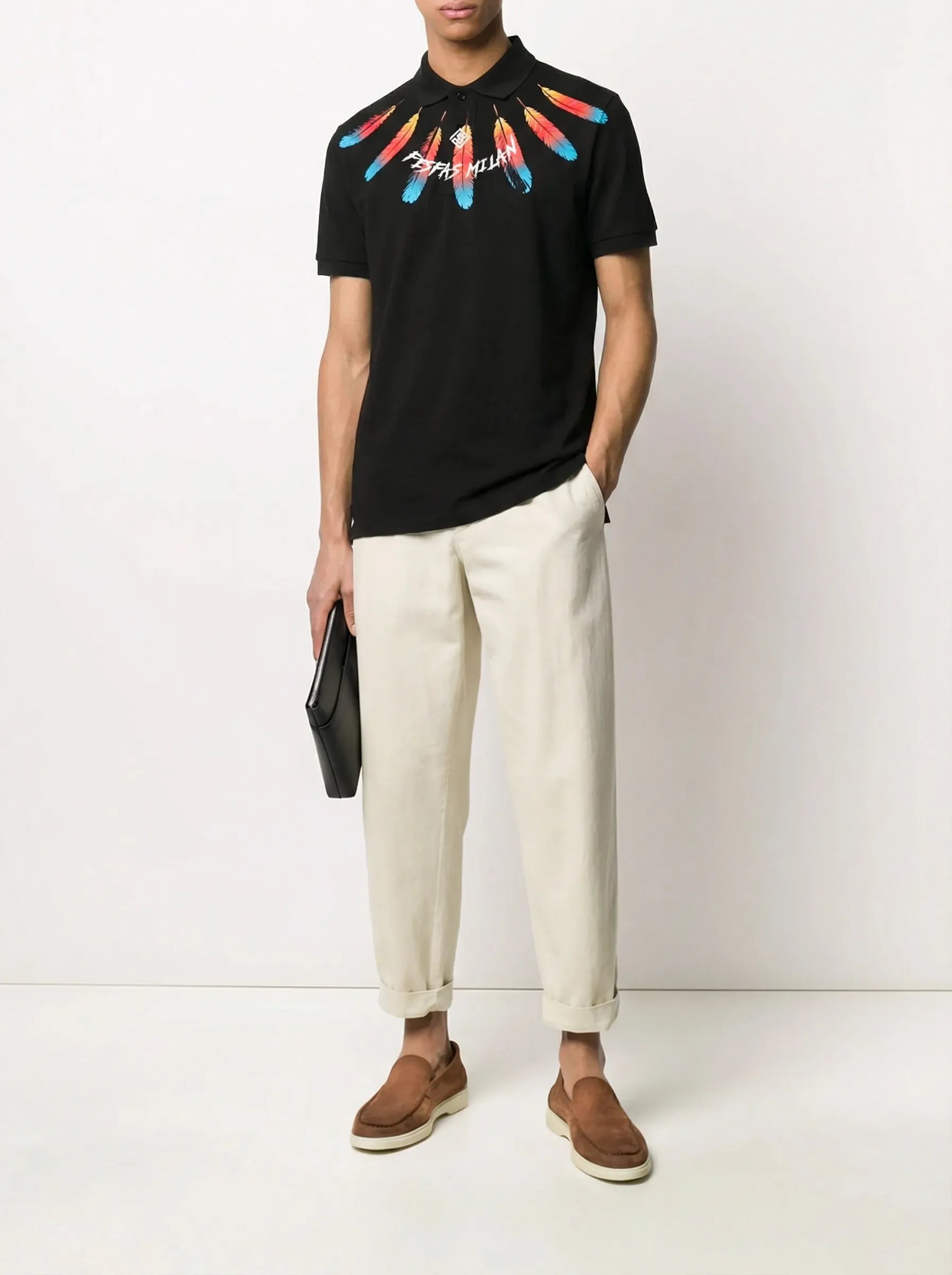 FesFas feather-print Polo Shirt | Black