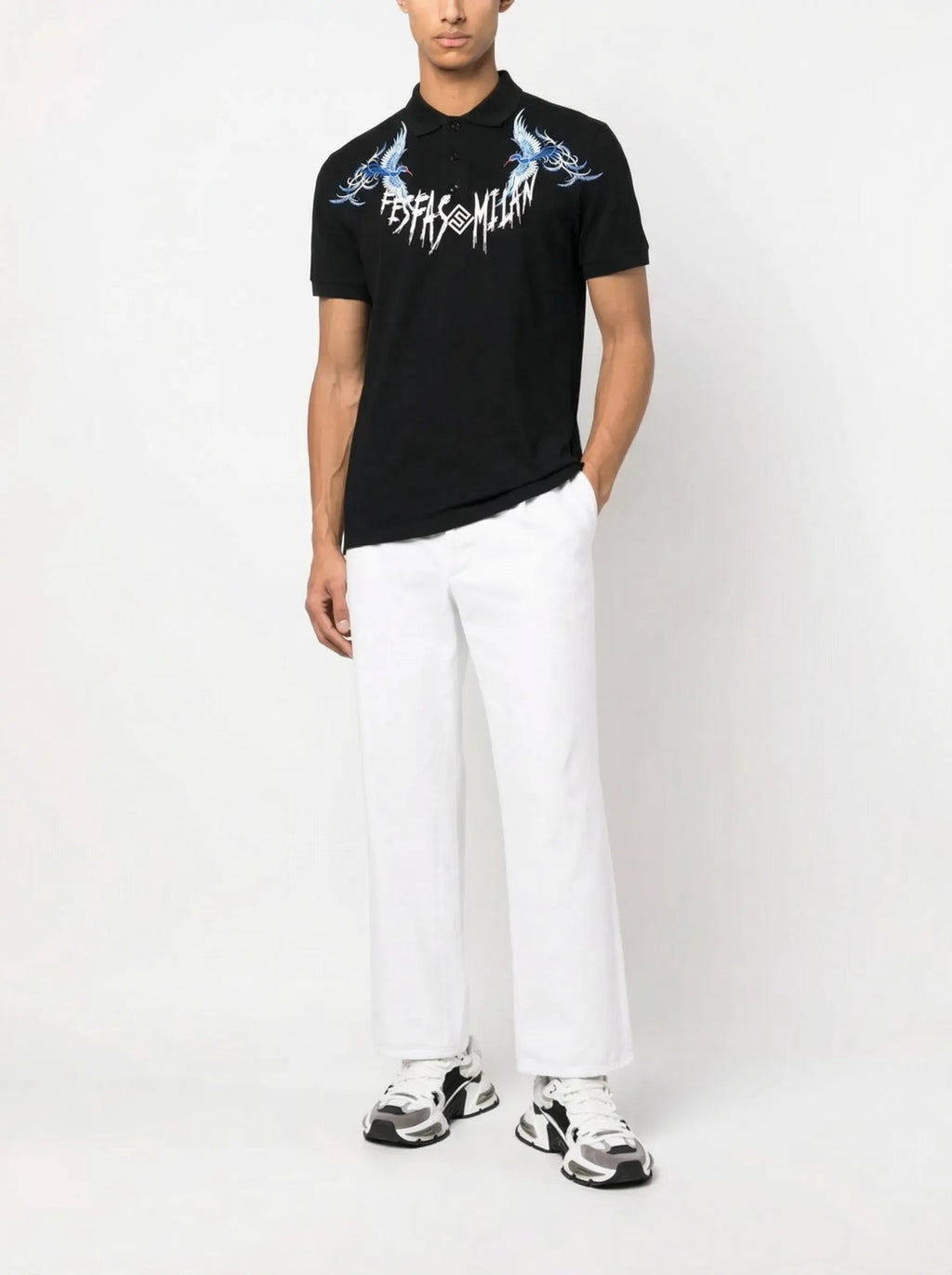 FesFas blue phoenix-print Polo Shirt | Black