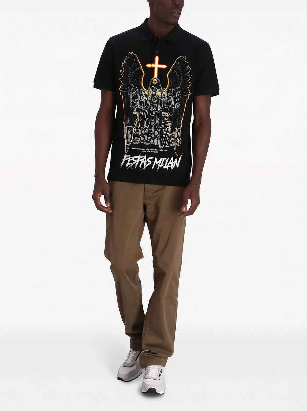 FesFas angel-print Polo Shirt | Black