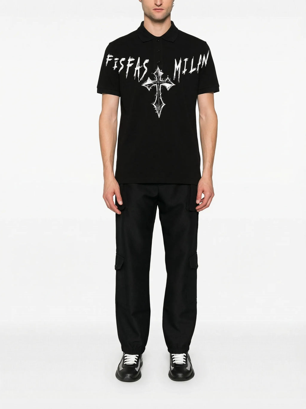 FesFas cross-print Polo Shirt | Black
