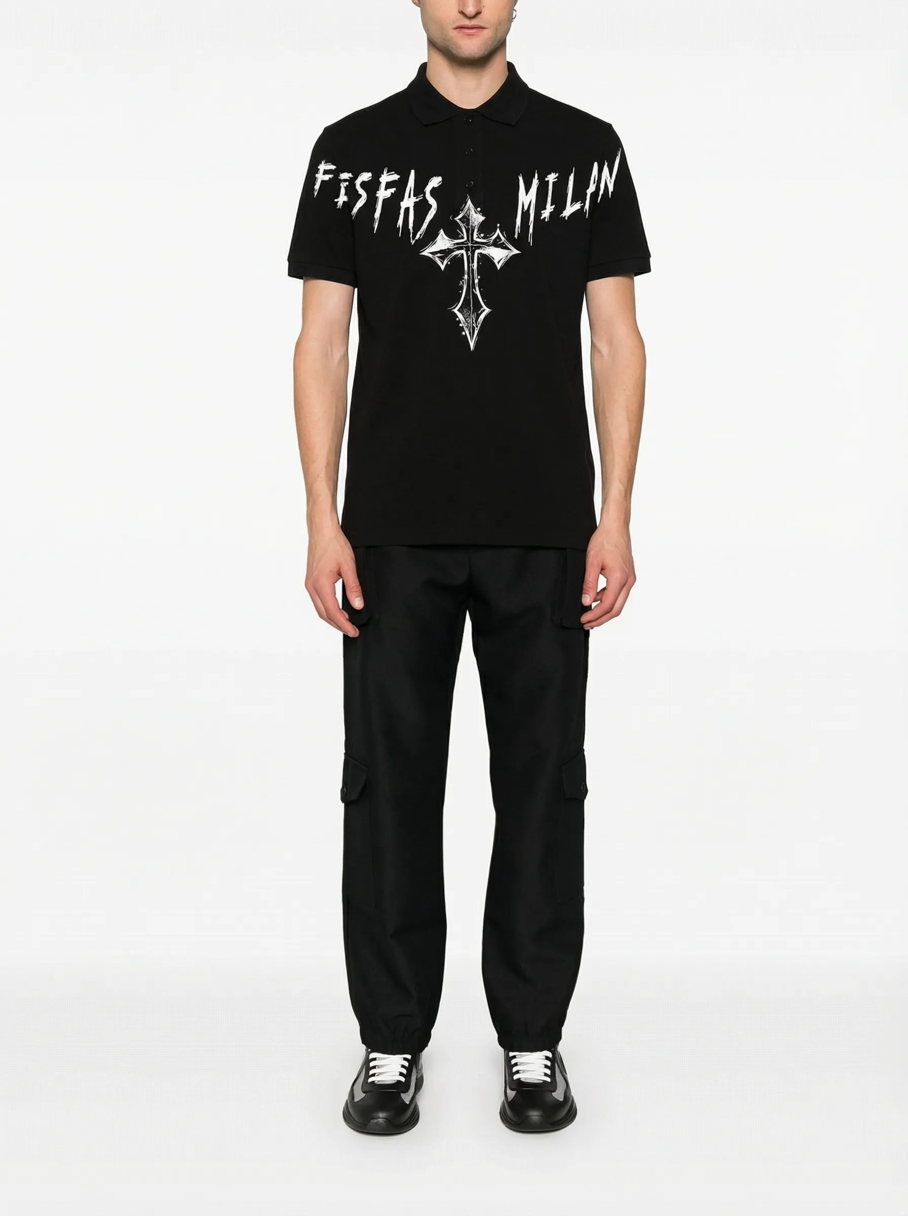 FesFas cross-print Polo Shirt | Black