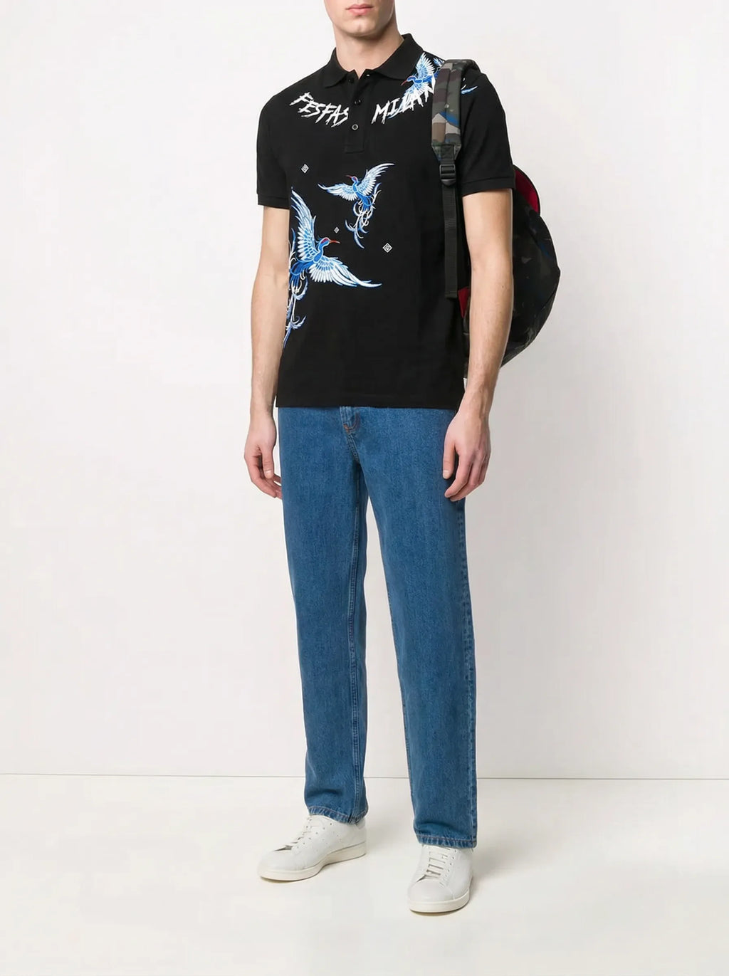 FesFas blue phoenix-print Polo Shirt | Black