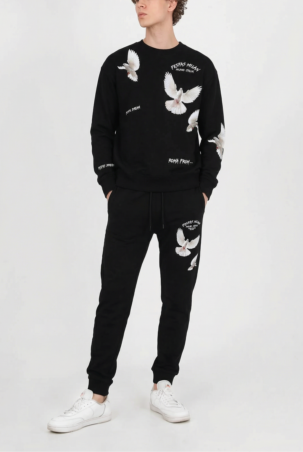 FesFas pigeons-print Sweatshirt Set | Black