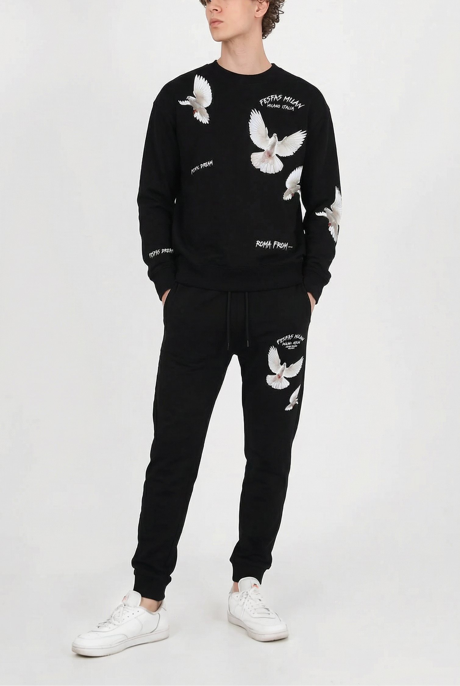 FesFas pigeons-print Sweatshirt Set | Black