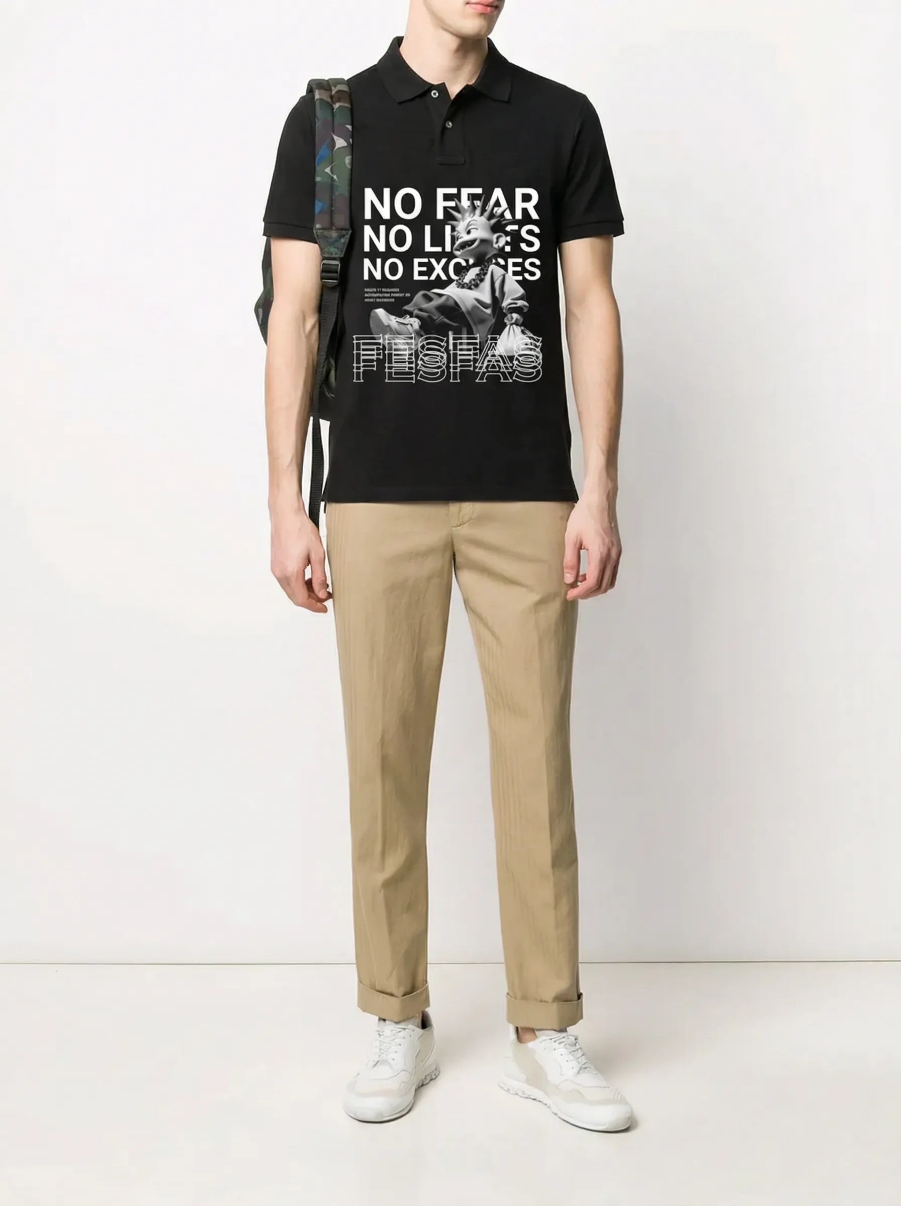 FesFas “No Fear”-print Polo Shirt | Black