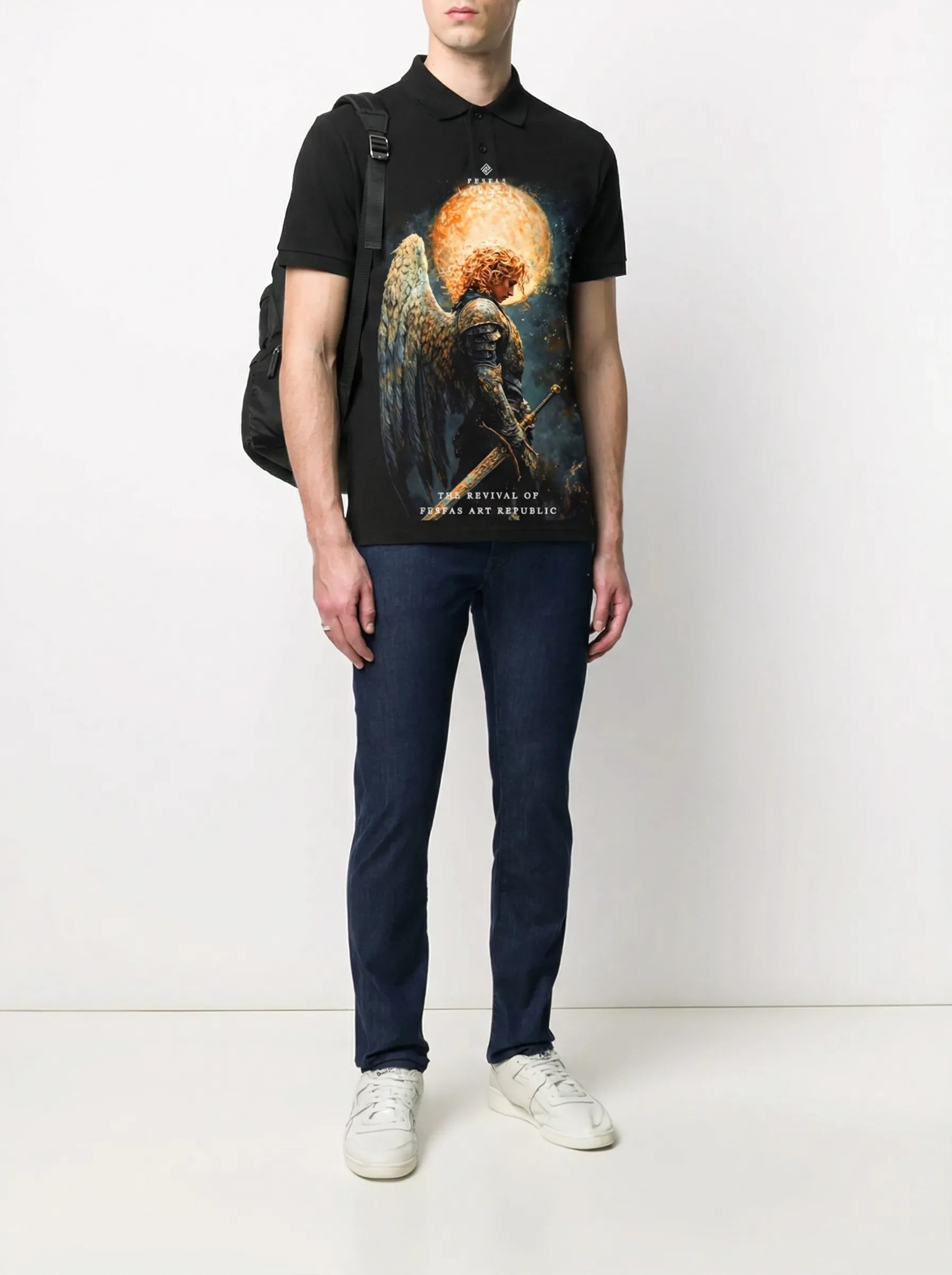 FesFas Angel-print Polo Shirt | Black