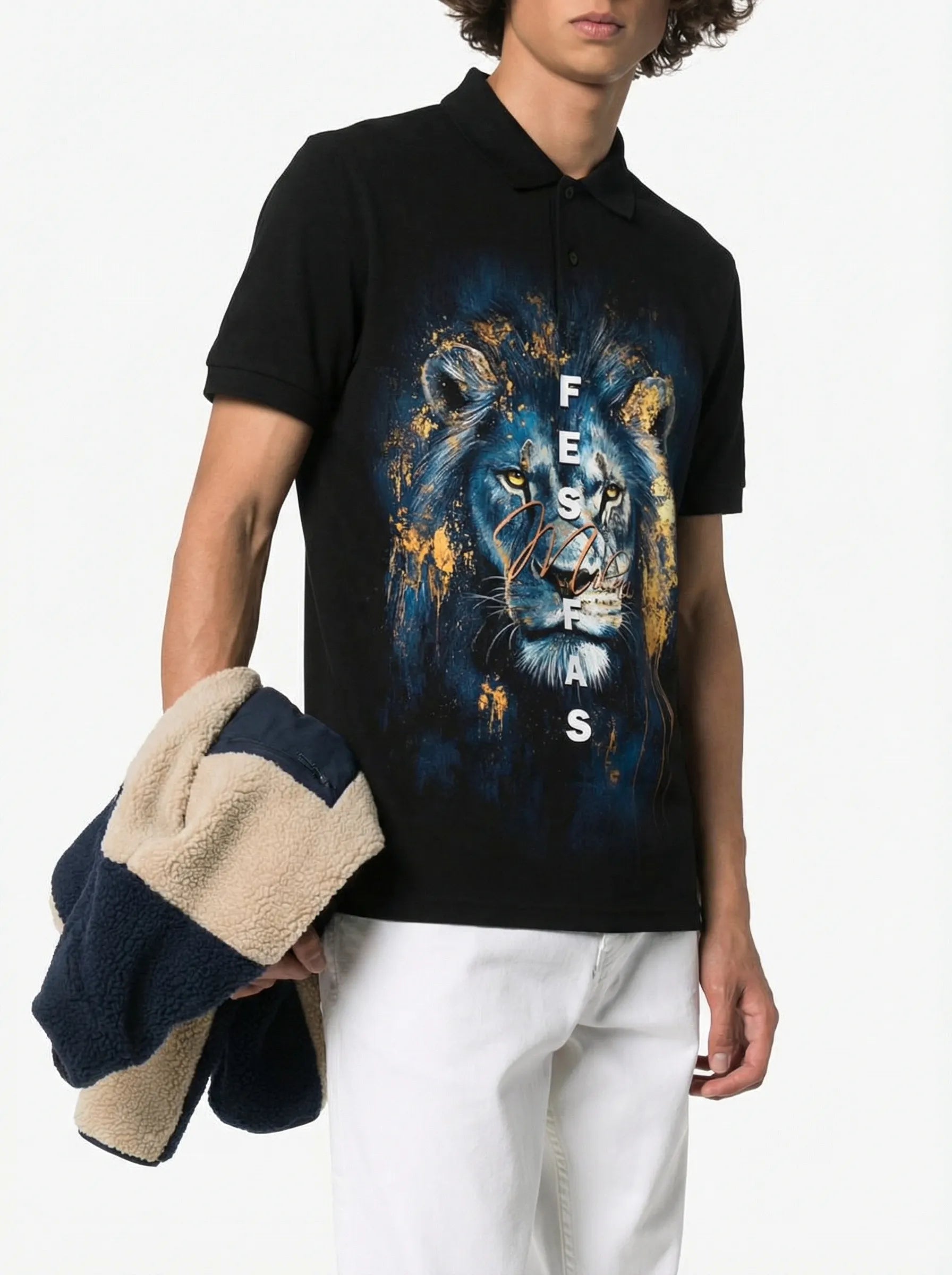 FesFas Lion-print Polo Shirt | Black