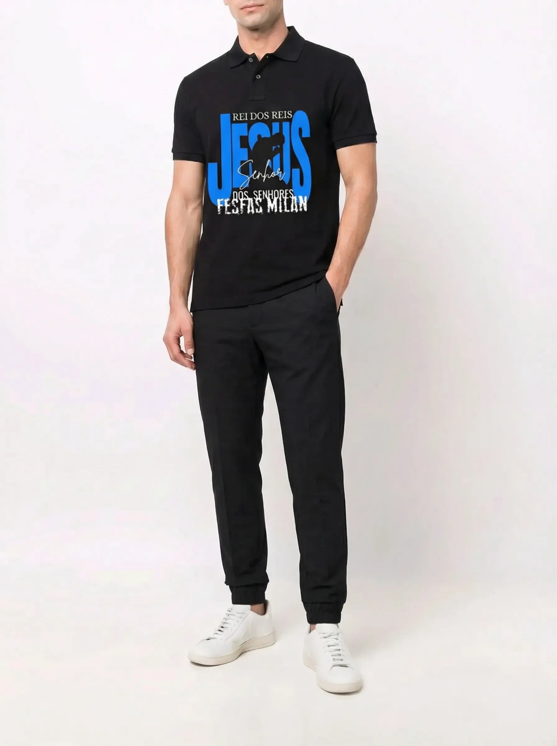 FesFas Jesus-print Polo Shirt | Black