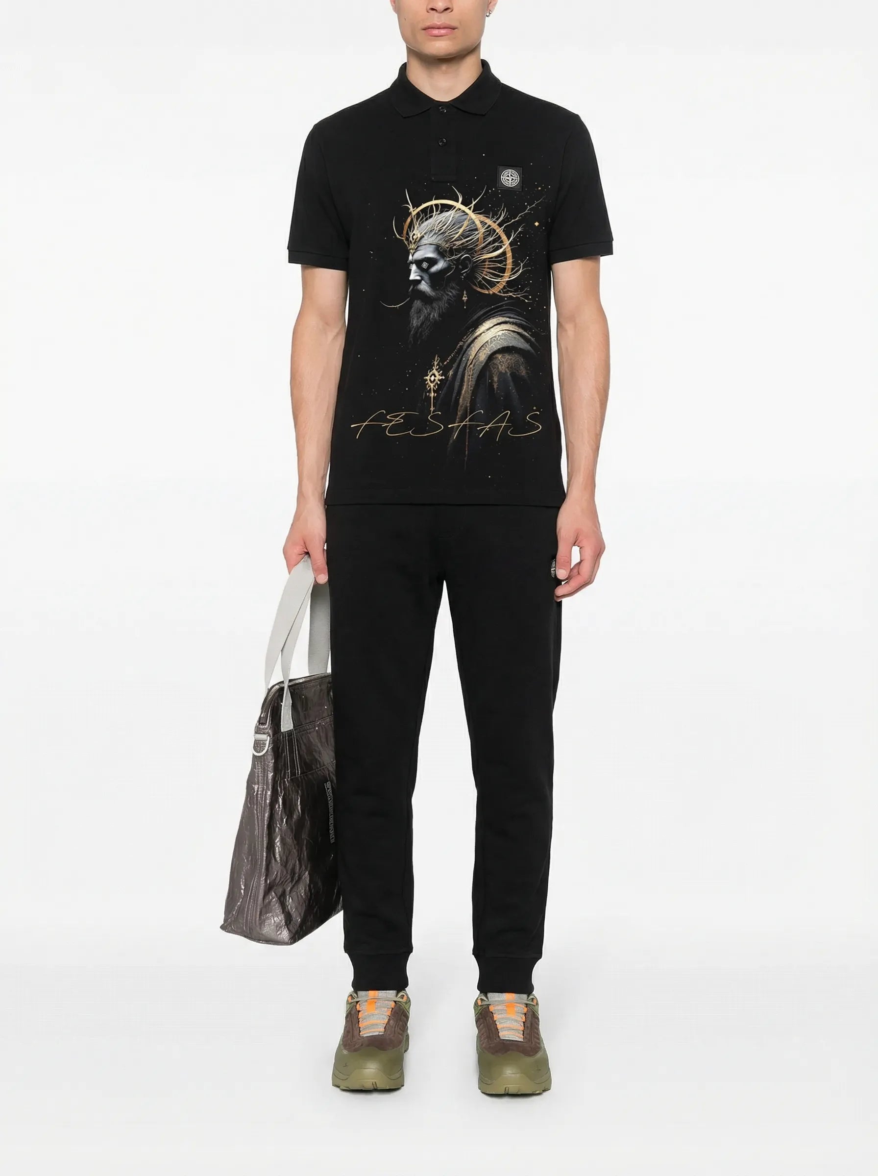 FesFas Egyptian-print Polo Shirt | Black