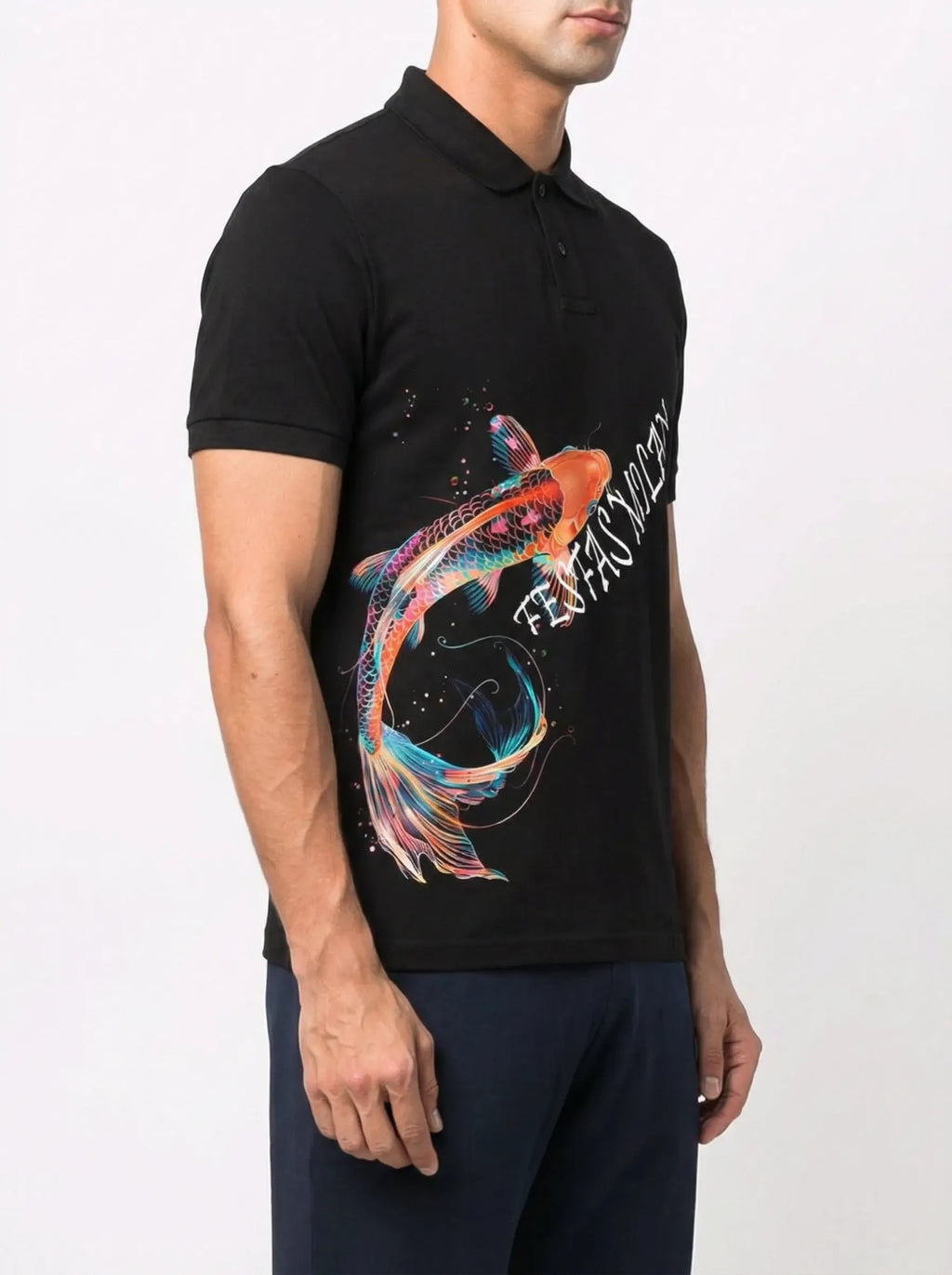 FesFas Fish-print Polo Shirt | Black