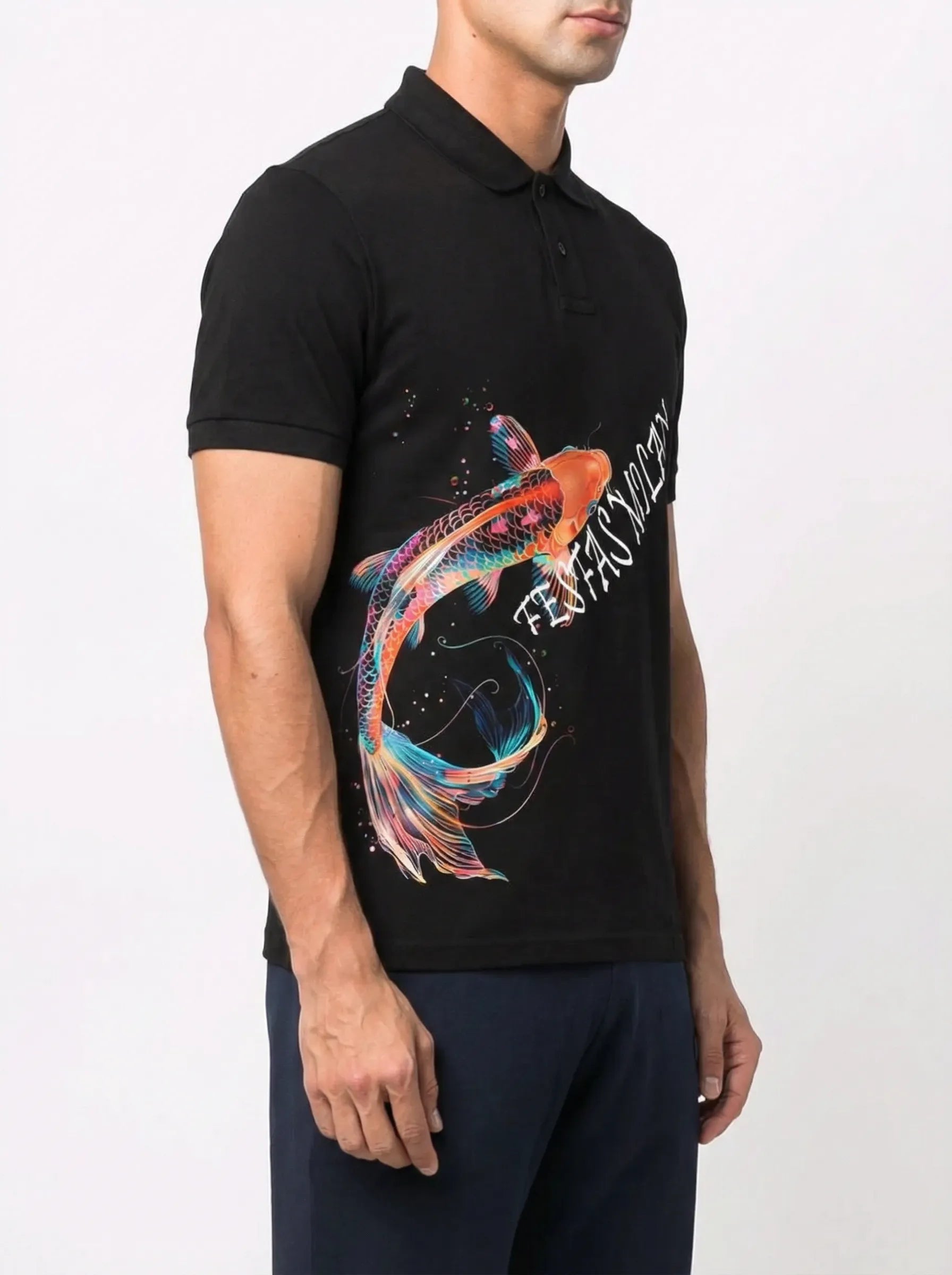 FesFas Fish-print Polo Shirt | Black