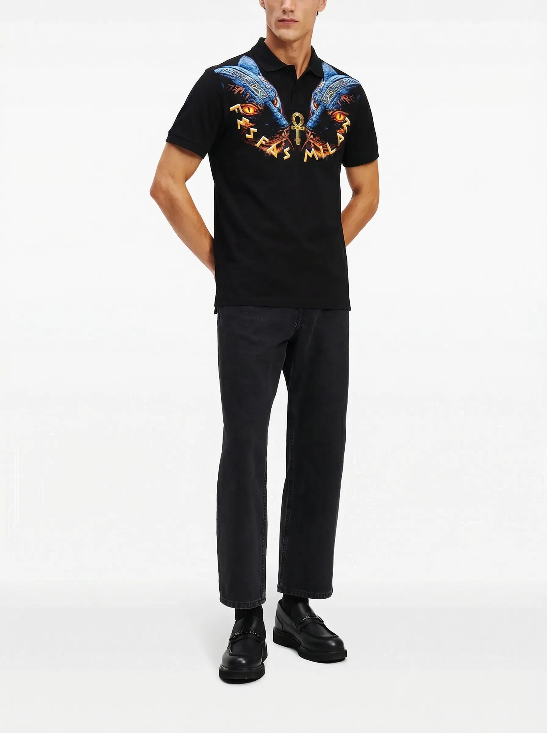 FesFas Panther-print Polo Shirt | Black