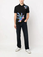 FesFas Peacock-print Polo Shirt | Black