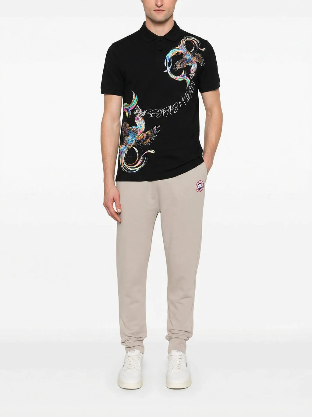 FesFas Peacock-print Polo Shirt | Black