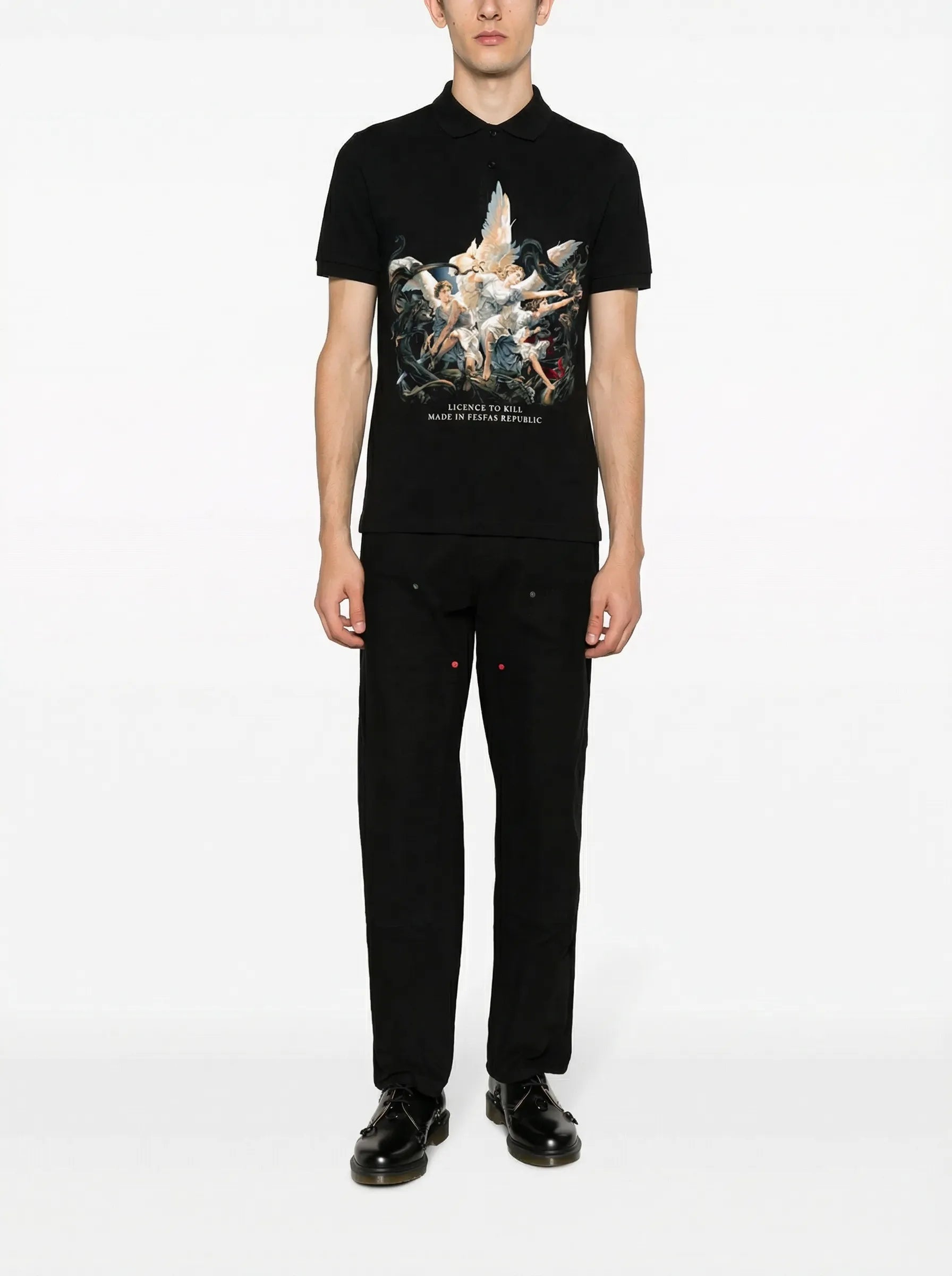 FesFas Angel-print Polo Shirt | Black