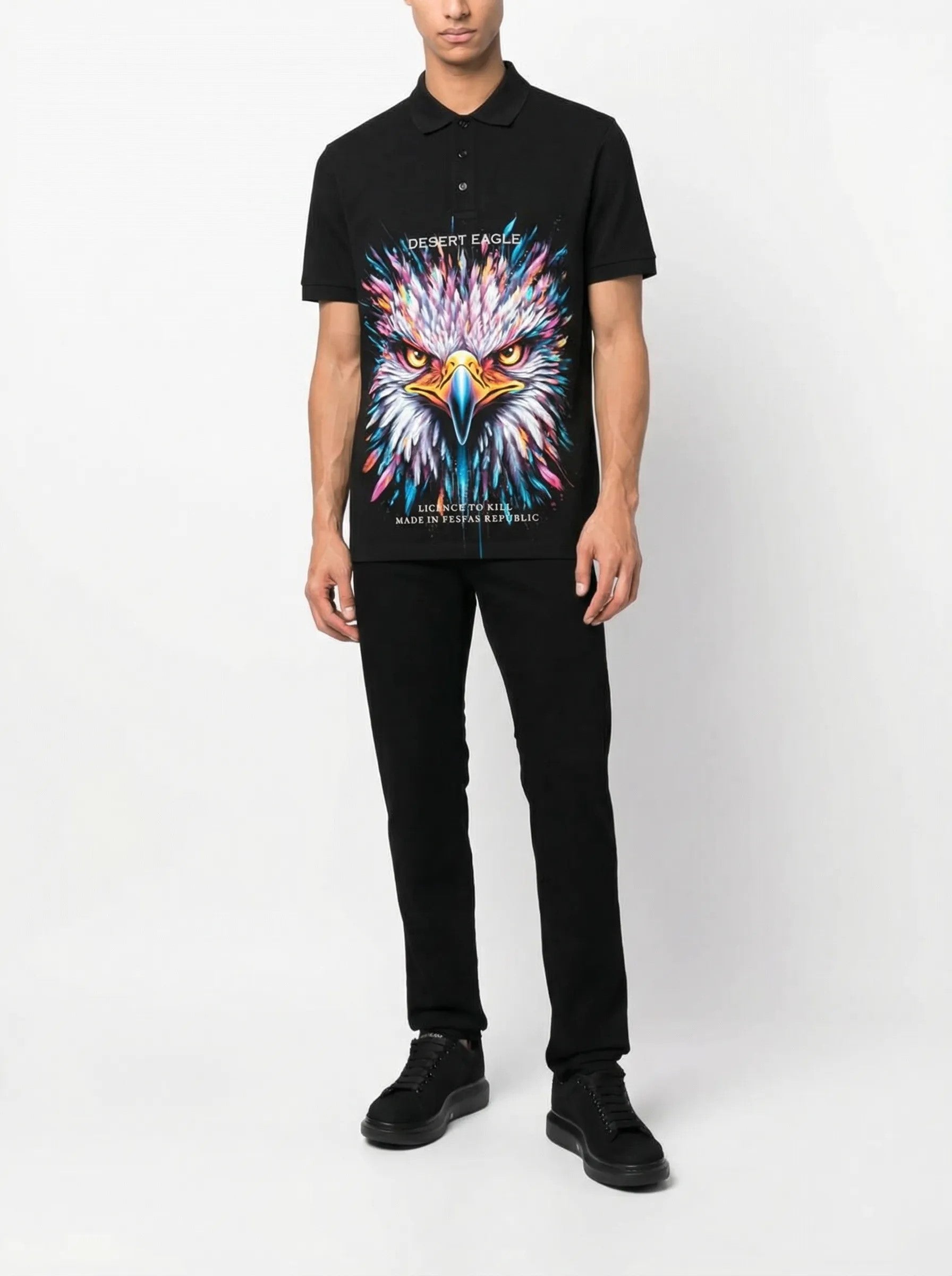 FesFas Eagle-print Polo Shirt | Black