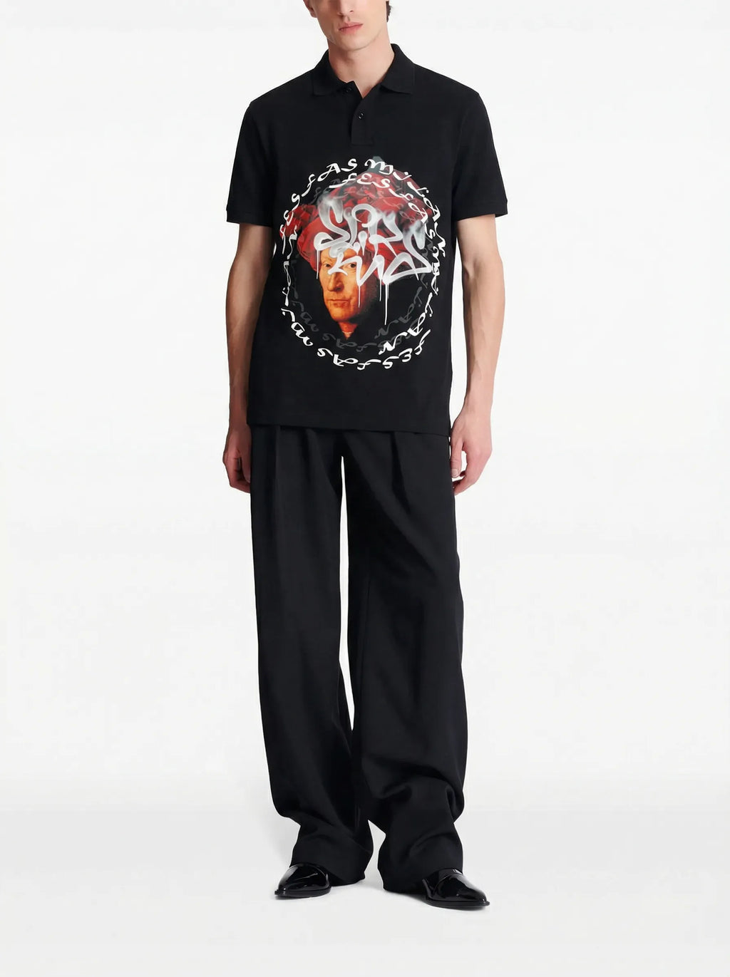 FesFas Human Face-print Polo Shirt | Black