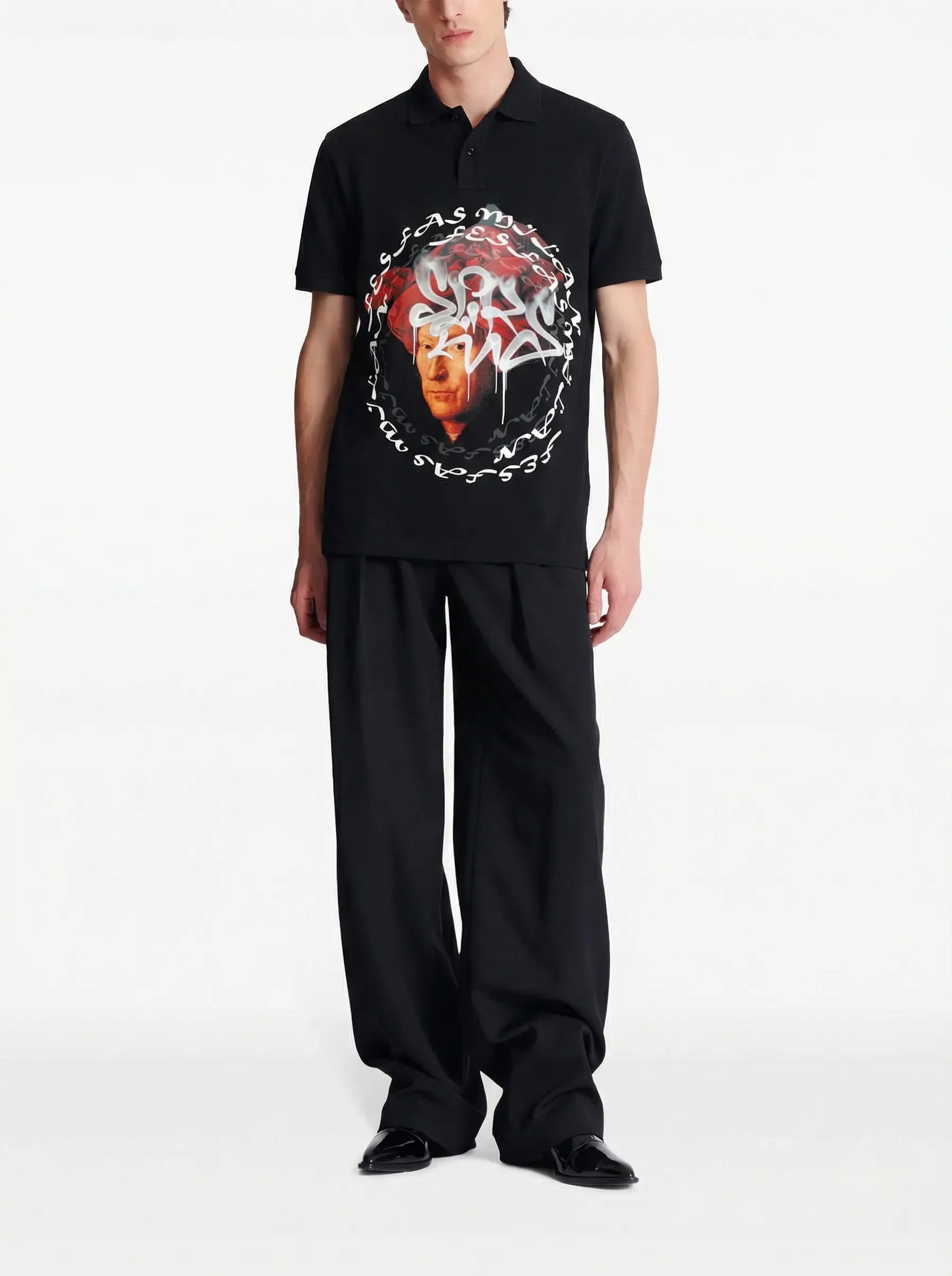FesFas Human Face-print Polo Shirt | Black