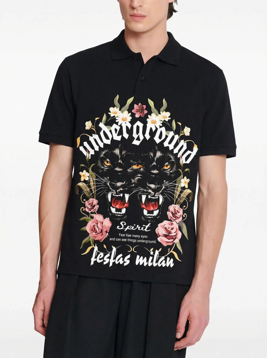 FesFas Panther-print Polo Shirt | Black