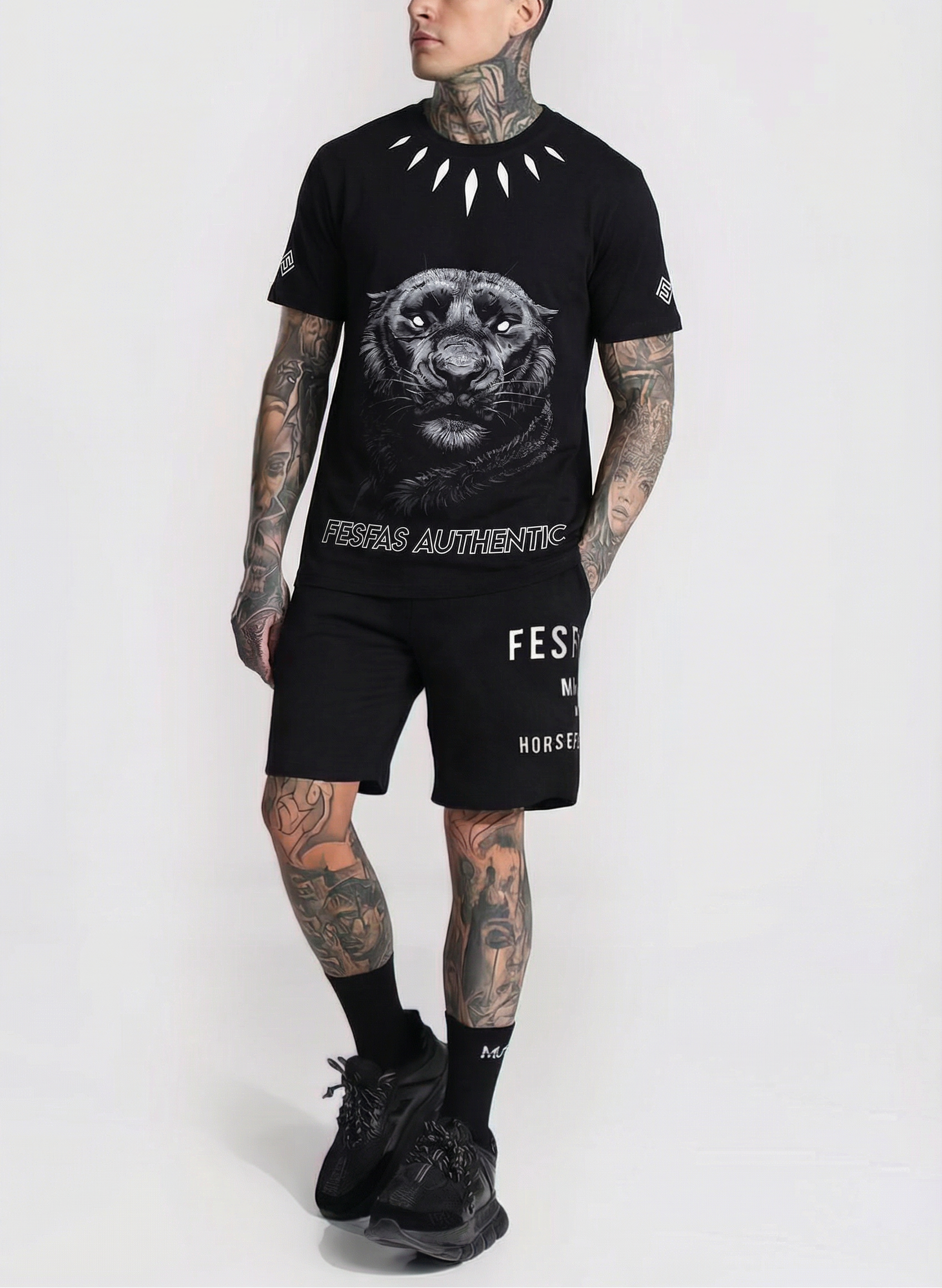 FesFas panther-print T-shirt Set | Black