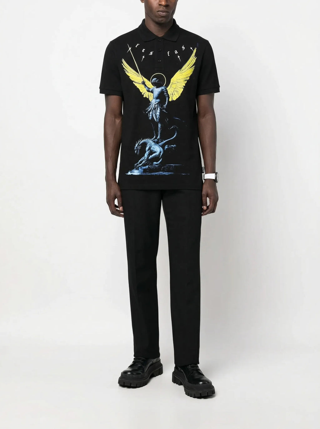FesFas Angel-print Polo Shirt | Black