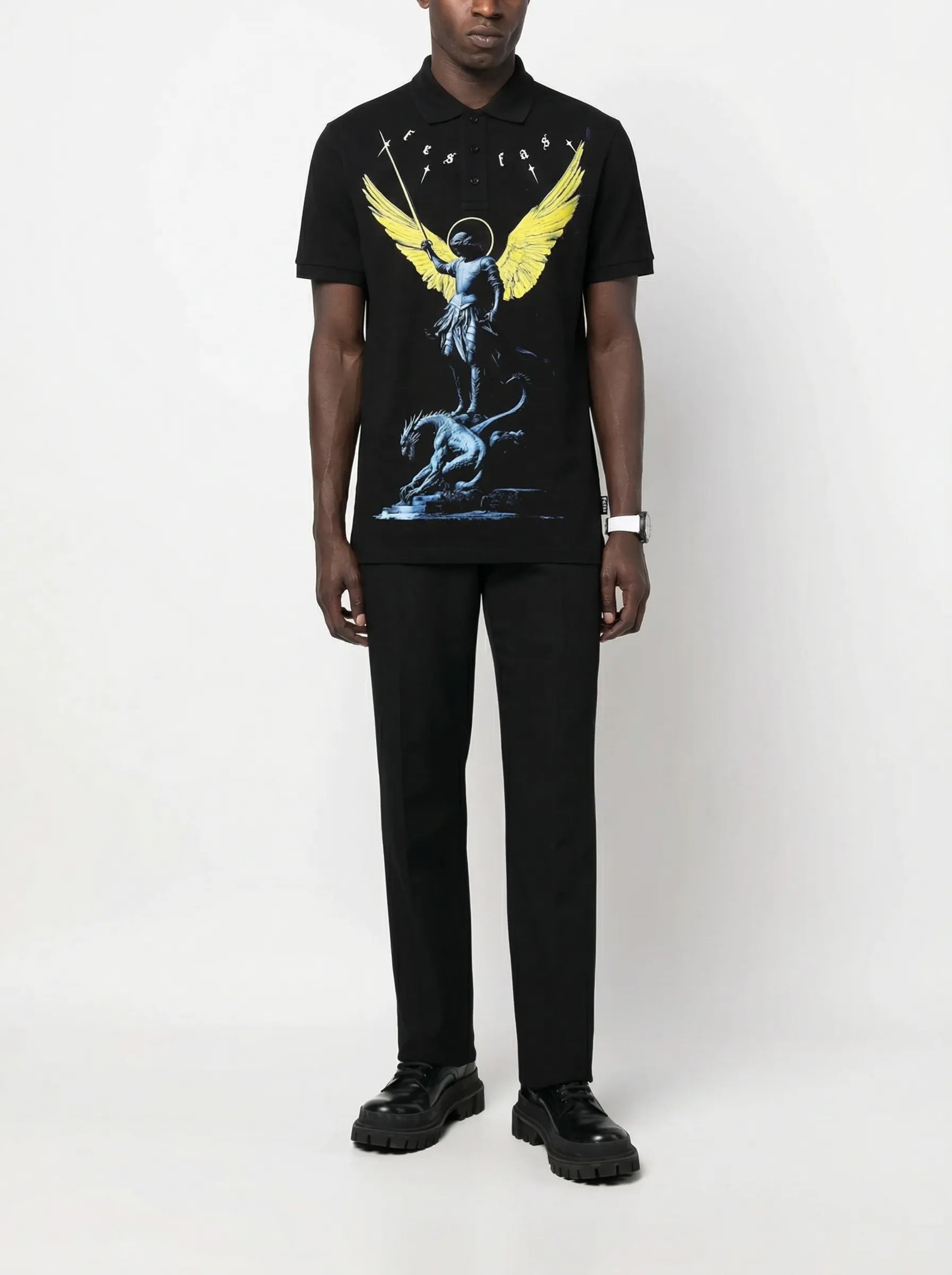 FesFas Angel-print Polo Shirt | Black