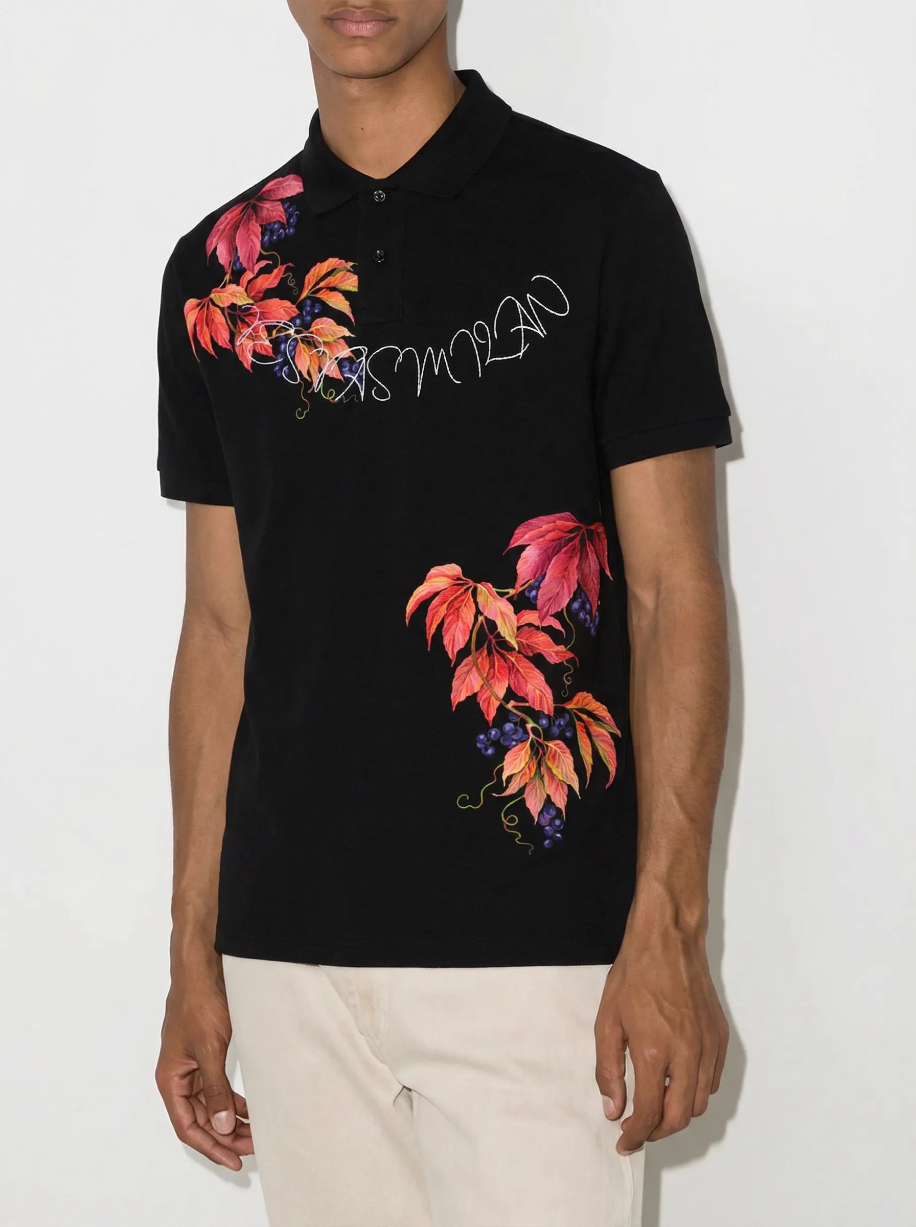 FesFas Leaf-print Polo Shirt | Black