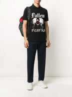 FesFas Angel-print Polo Shirt | Black