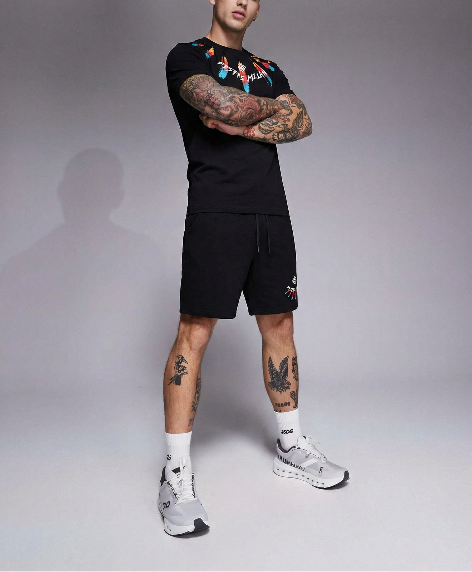 FesFas feathers-print T-shirt Set | Black | Men