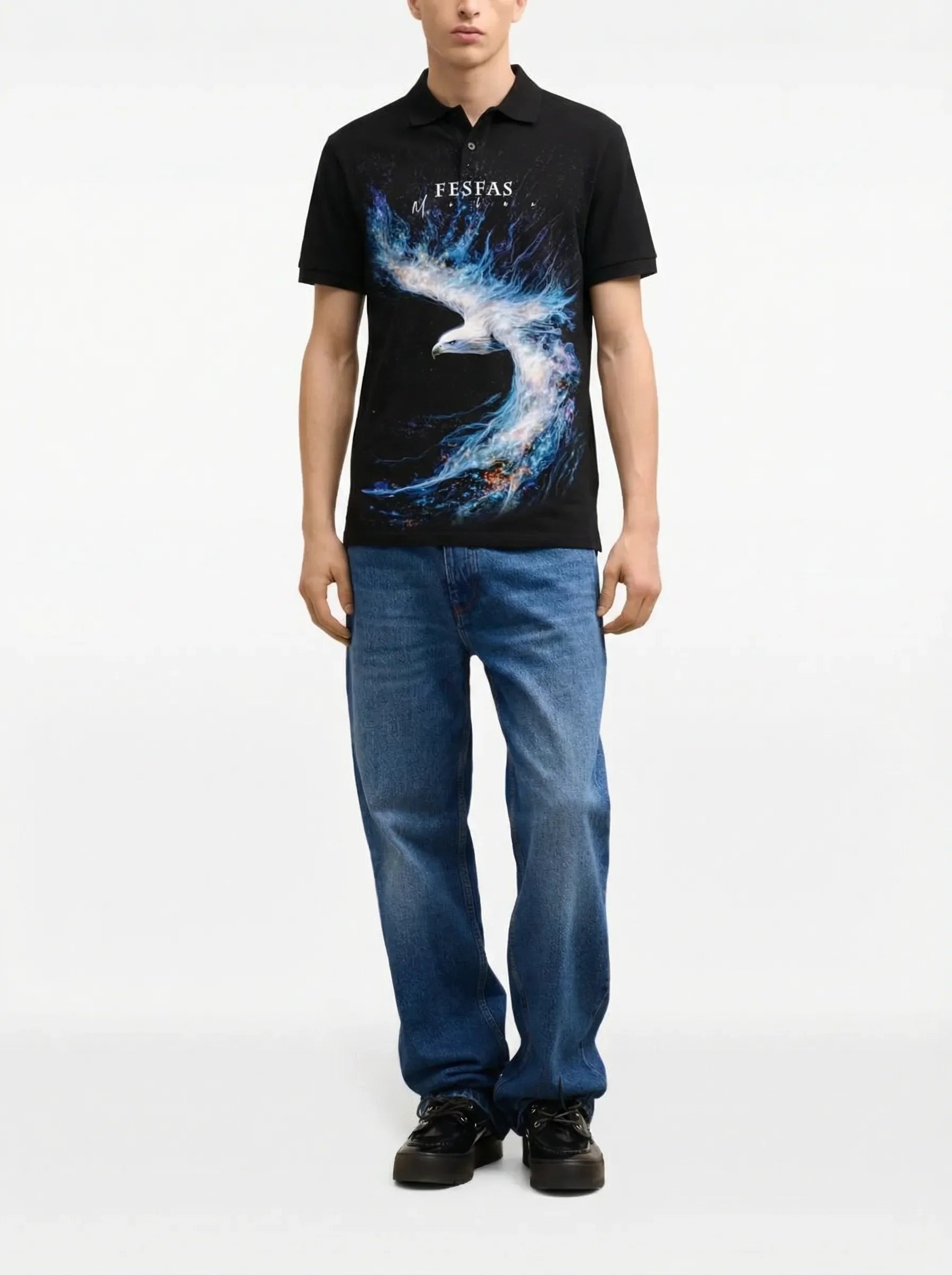 FesFas blue eagle-print Polo Shirt | Black