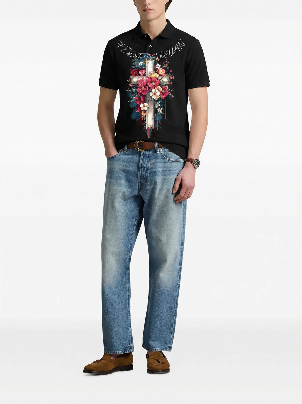 FesFas Floral-print Polo Shirt | Black