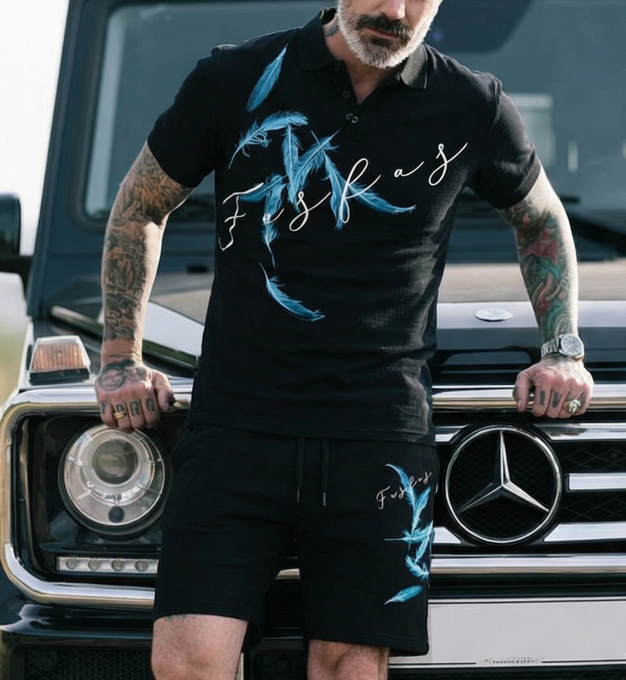 FesFas feathers-print Polo Set | Black