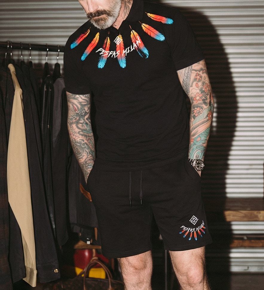 FesFas feathers-print Polo Set | Black