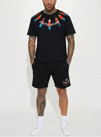 FesFas feathers-print T-shirt Set | Black